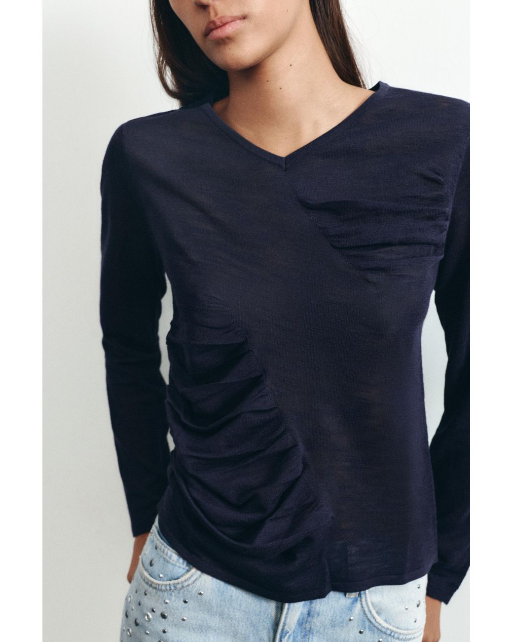 Pull&Bear Black Fine Gathered Jumper