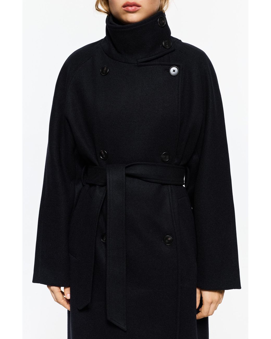 Pull&Bear Blue High Neck Belted Coat