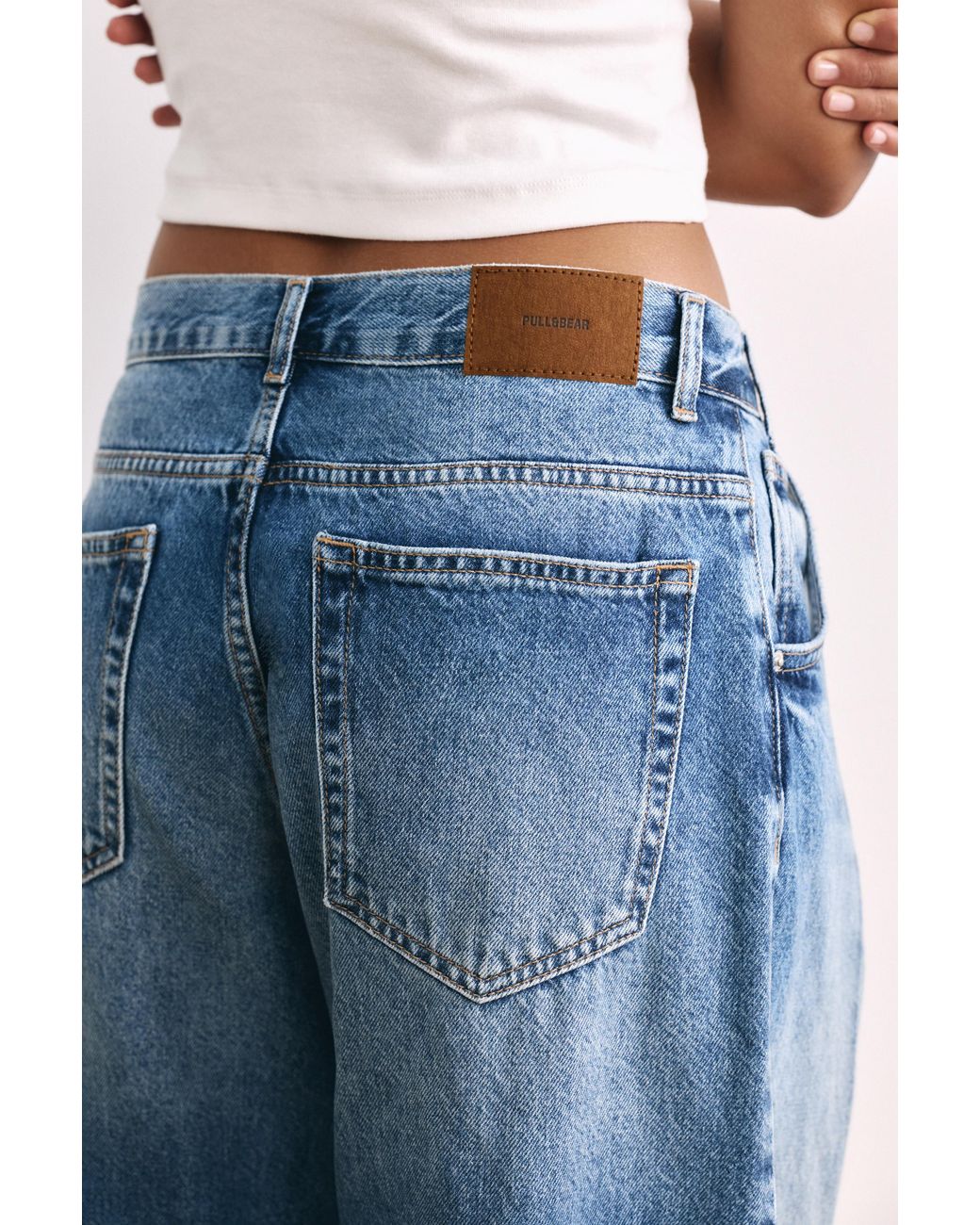 Pull&Bear Blue Pleated Balloon Fit Baggy Jeans