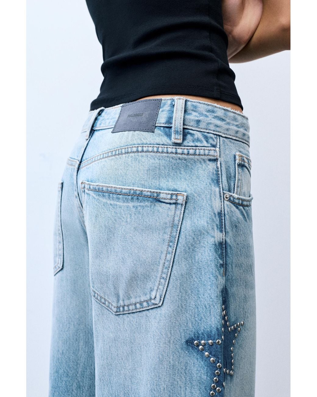 Pull&Bear Blue Wide-Leg Star Jeans