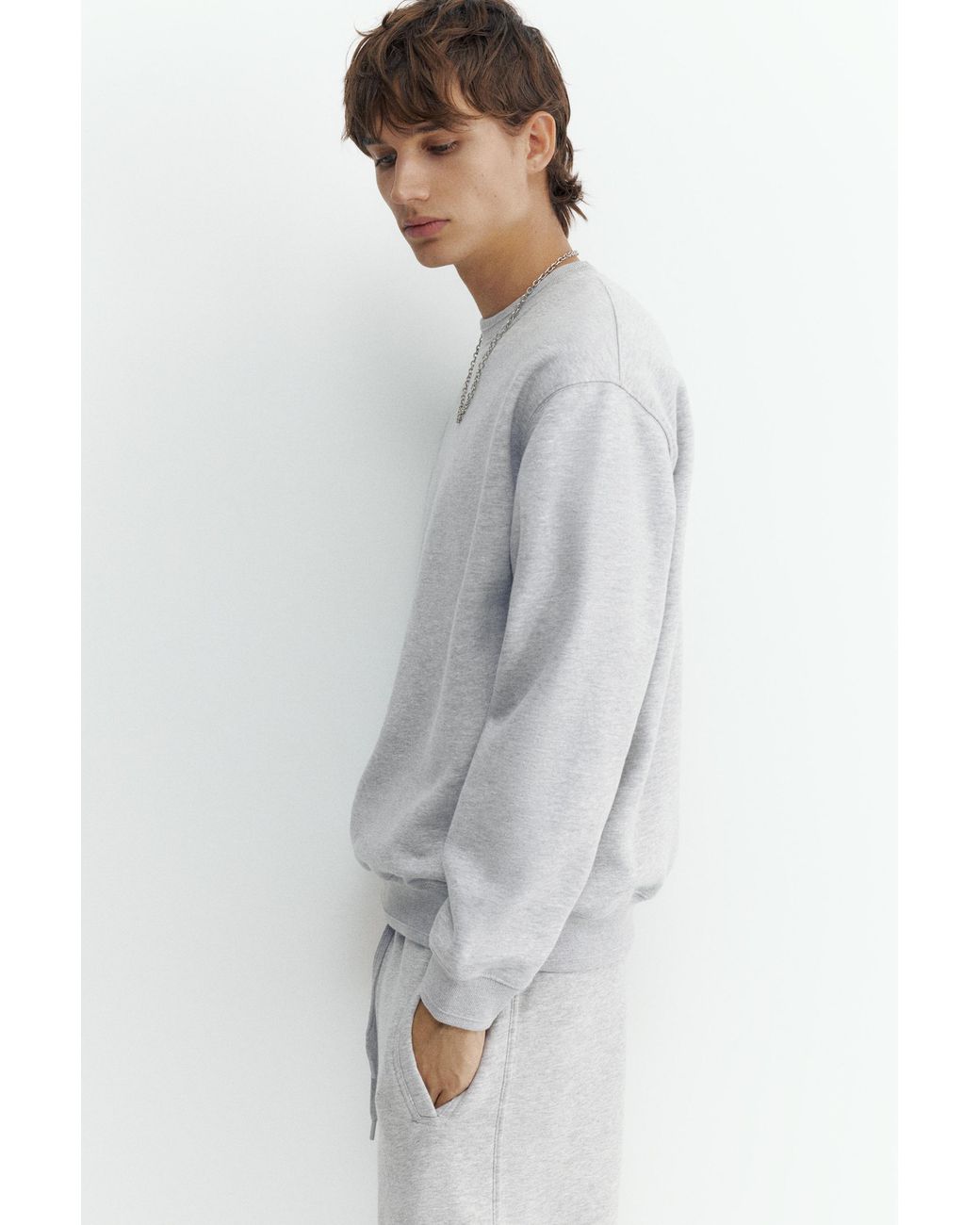 Pull&Bear Gray Relaxed Fit Round Neck Sweatshirt for men
