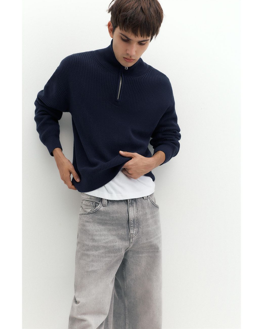 Pull&Bear Blue Quarter-Zip Jumper for men