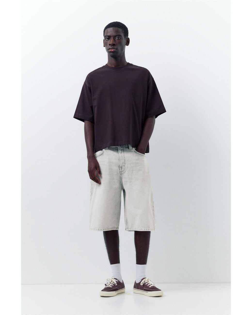 Pull&Bear Blue Skater Denim Bermuda Shorts for men