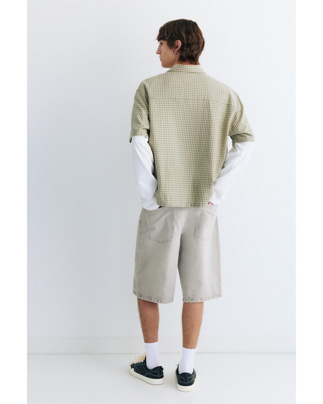 Pull&Bear Gray Skater Denim Bermuda Shorts for men