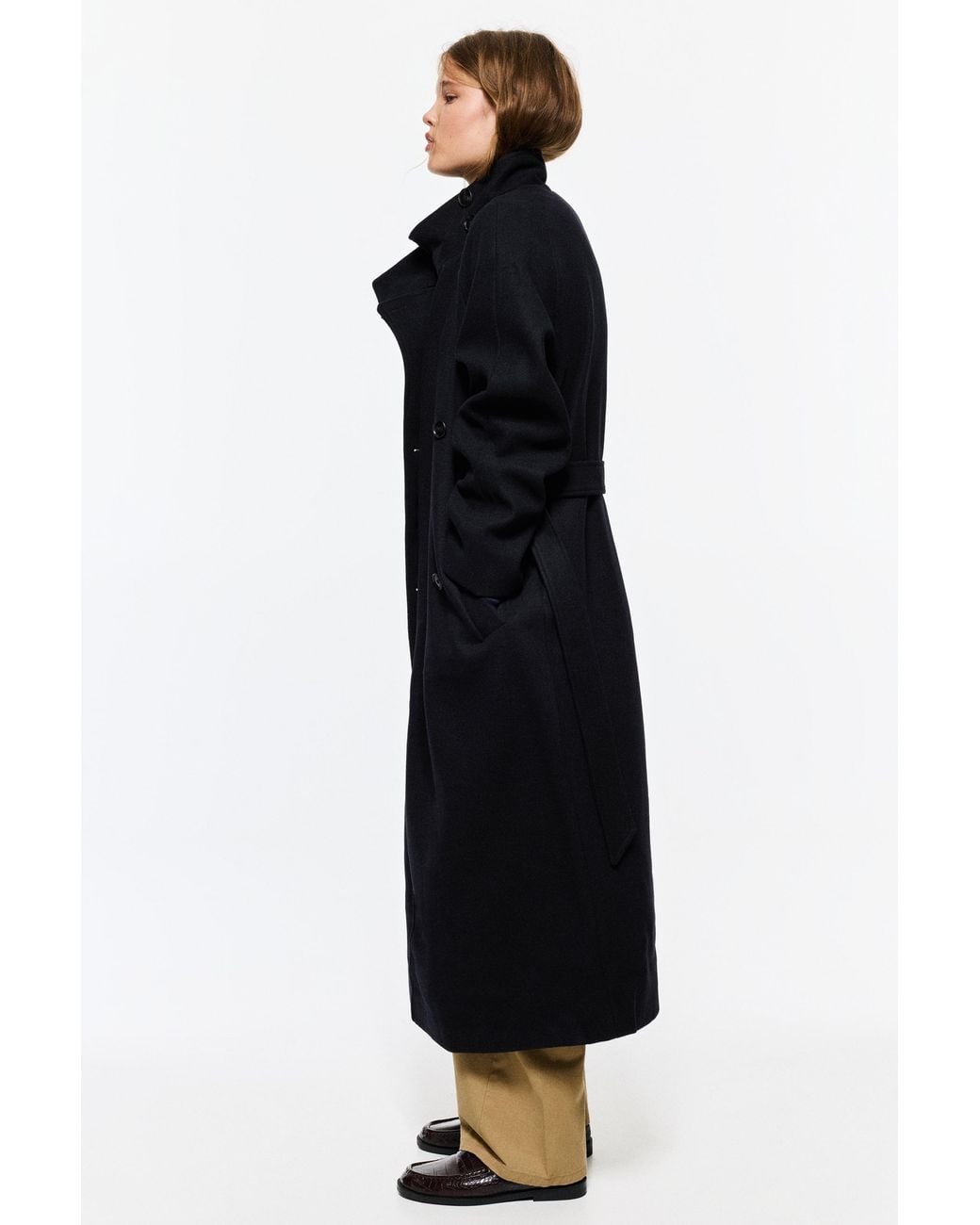 Pull&Bear Blue High Neck Belted Coat