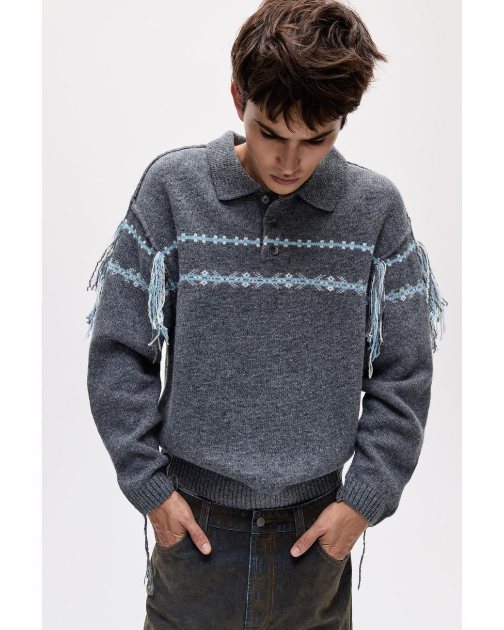 Pull&Bear Gray Oscar Ouyang Wool Polo Shirt for men