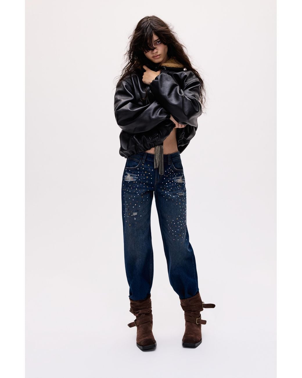 Pull&Bear Blue Rhinestone Boot-Cut Jeans Oscar Ouyang