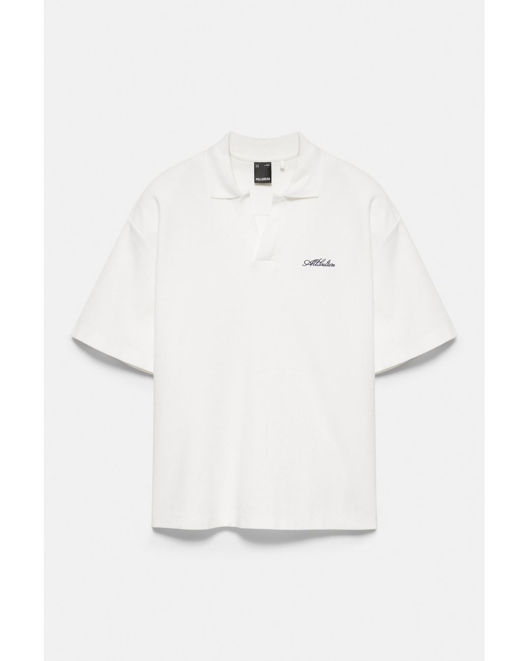 Pull&Bear White Short Sleeve Waffle-Knit Polo Shirt for men