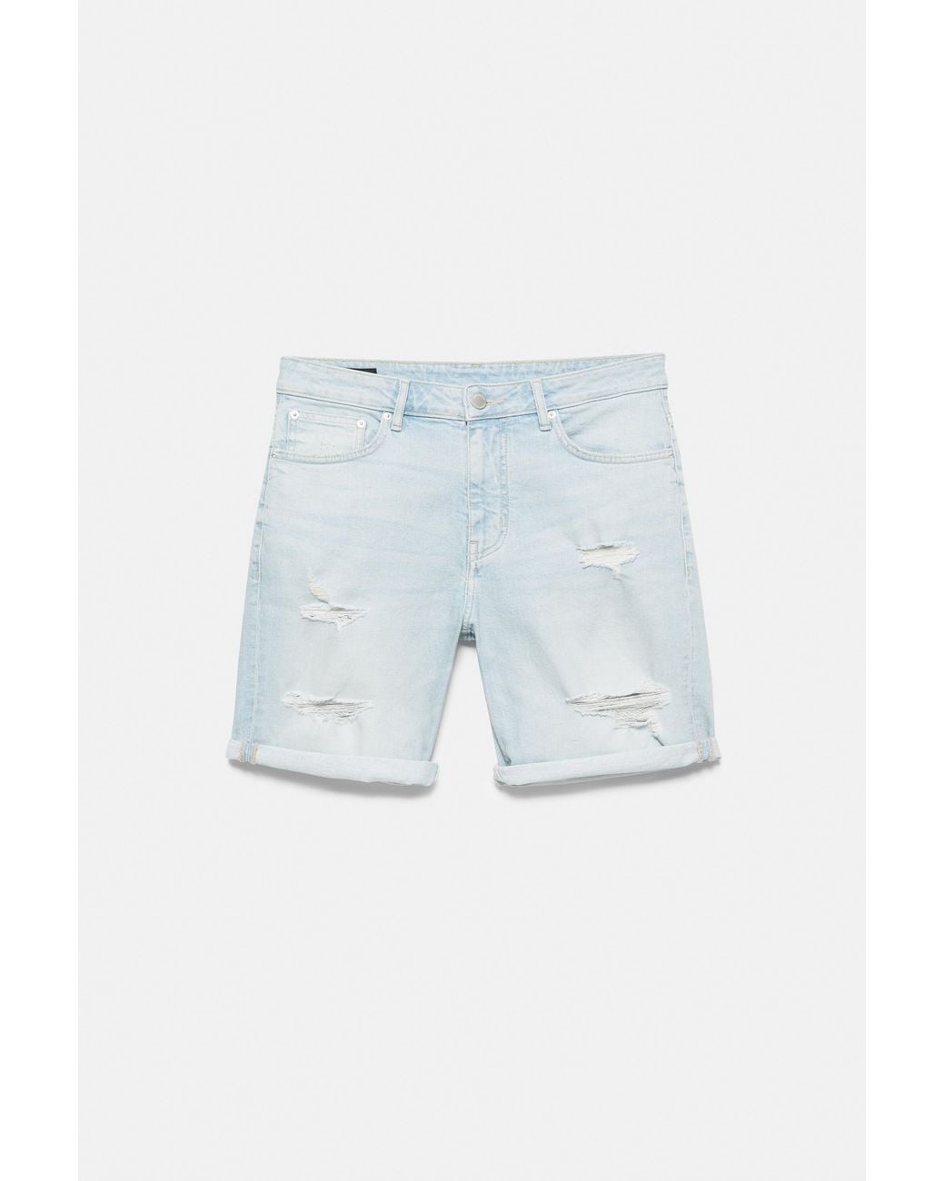Pull&Bear Blue Ripped Denim Bermuda Shorts for men