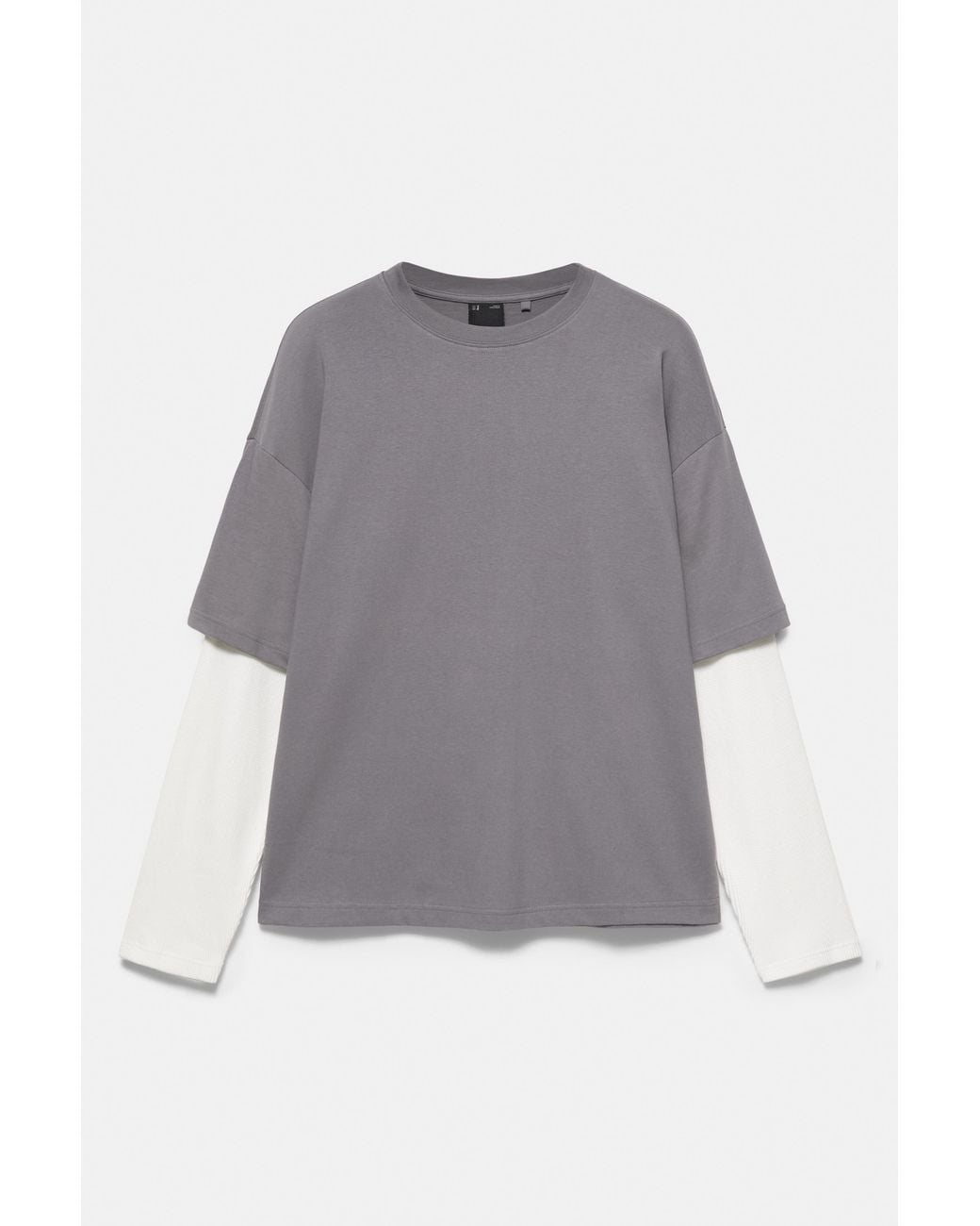 Pull&Bear Gray Double-Layer Long Sleeve T-Shirt for men