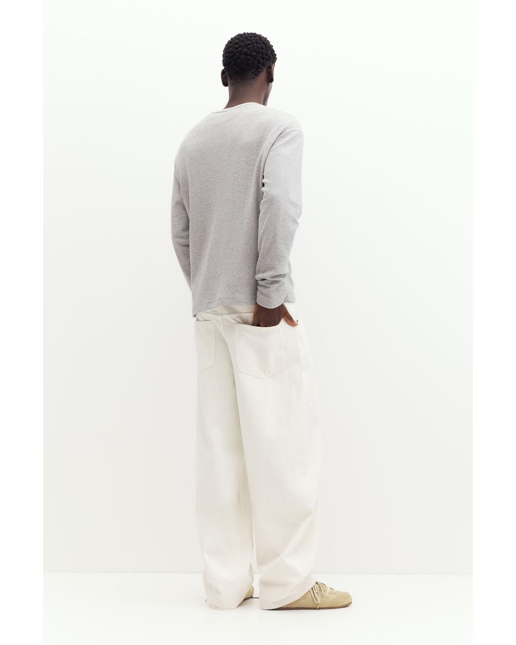 Pull&Bear Gray Long Sleeve Henley T-Shirt for men