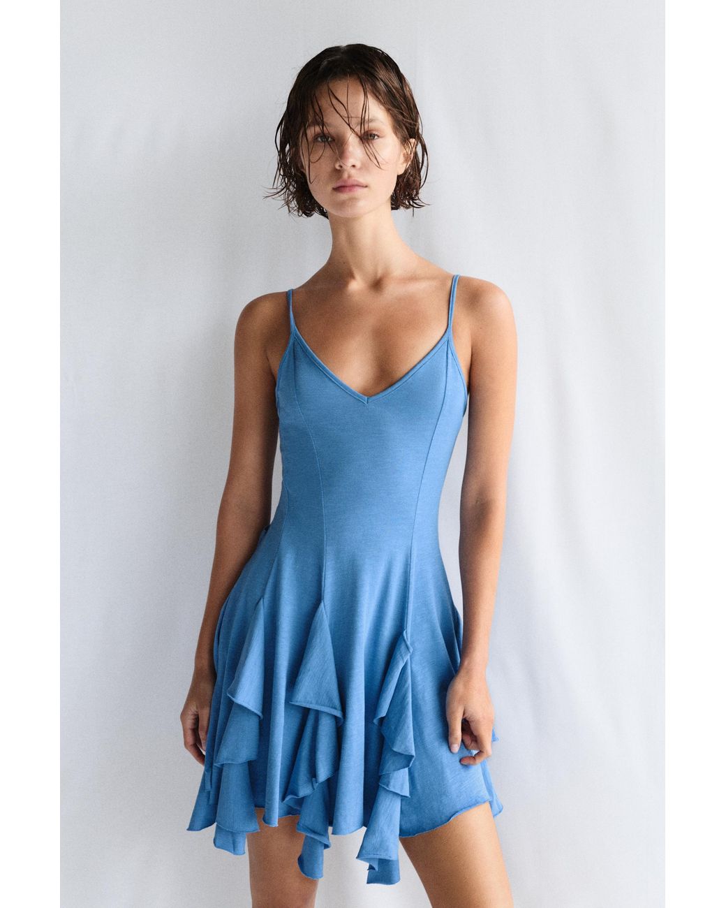 Pull&Bear Blue Short Strappy Flared Dress