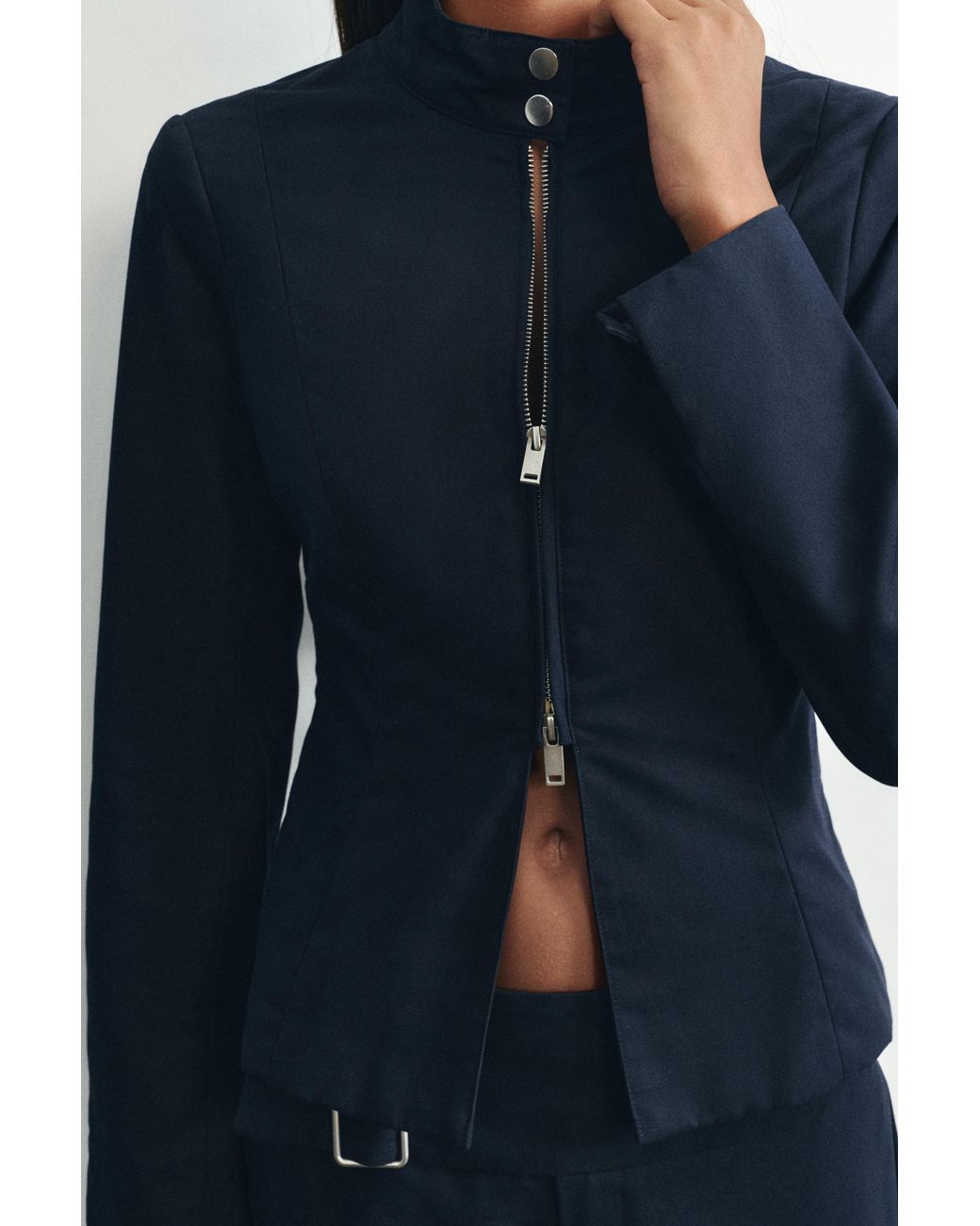 Pull&Bear Blue Fitted High Neck Jacket