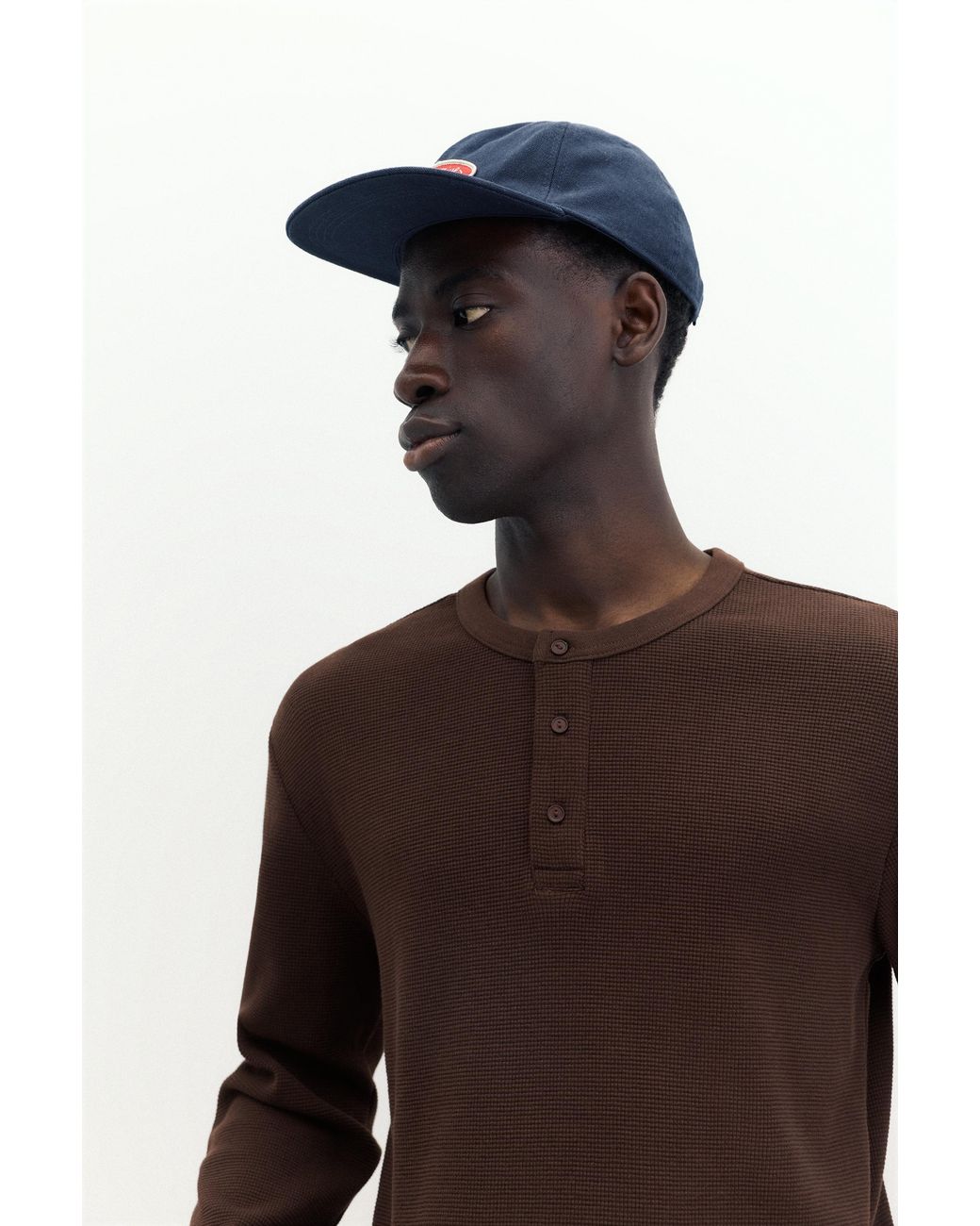 Pull&Bear Brown Long Sleeve Henley T-Shirt for men