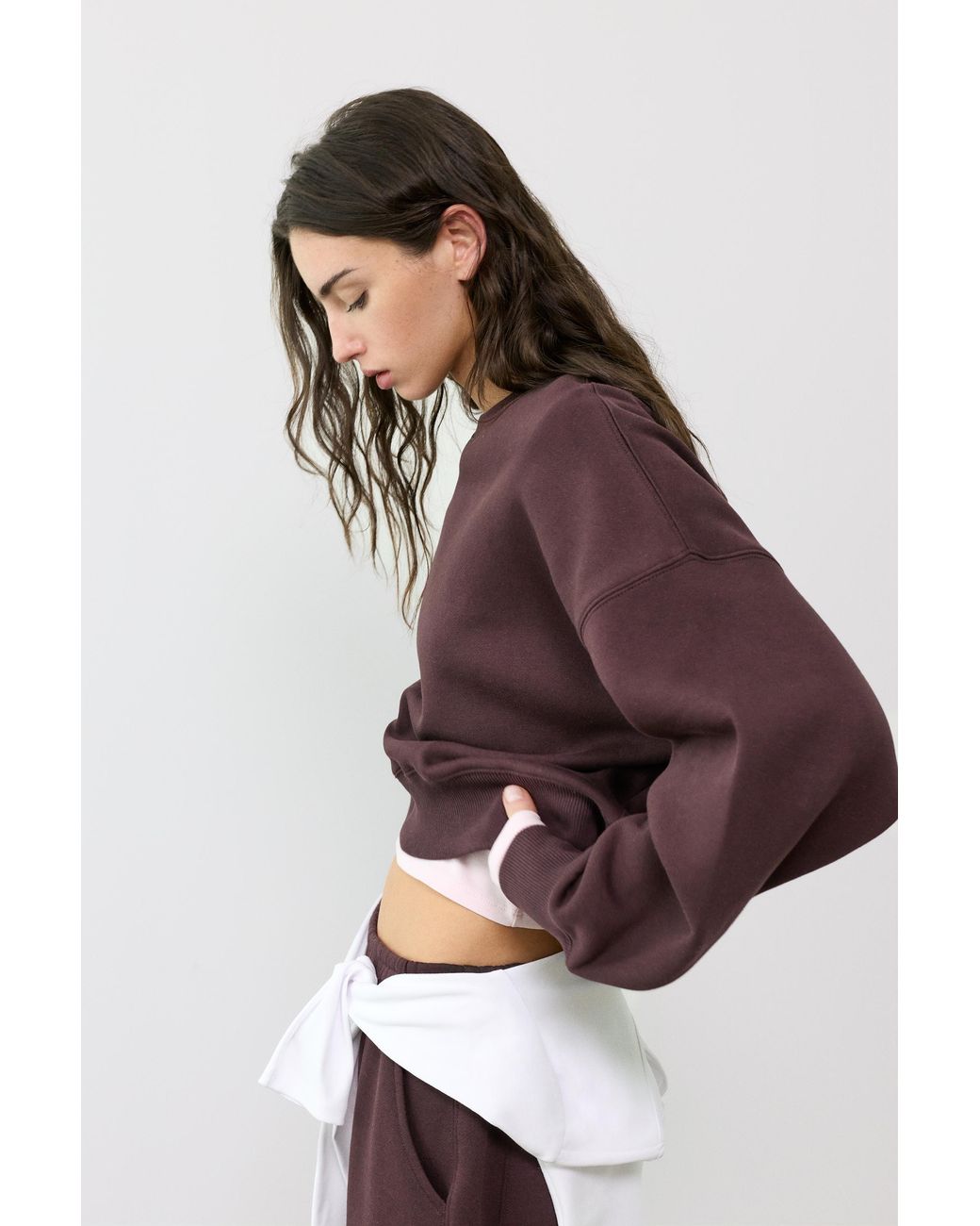 Pull&Bear Brown Round Neck Sweatshirt