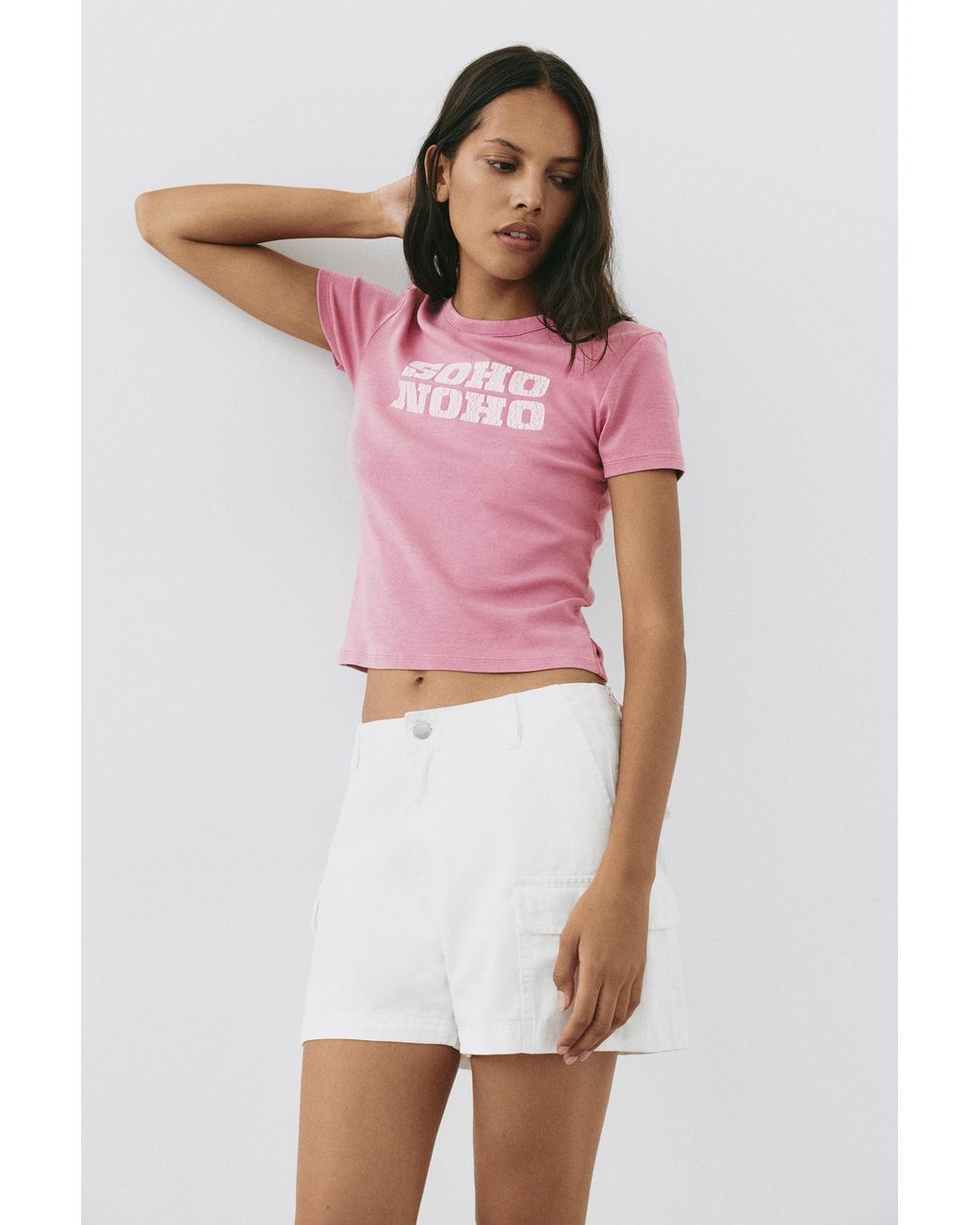 Pull&Bear Pink Crackled Text Graphic T-Shirt
