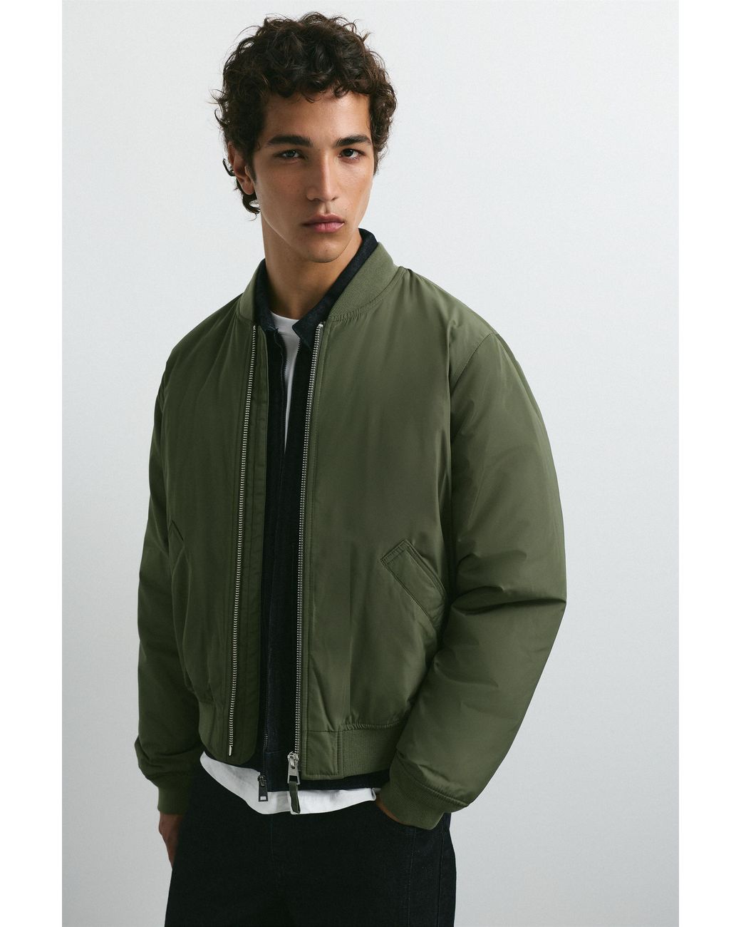 Pull&Bear Green Padded Bomber Jacket for men