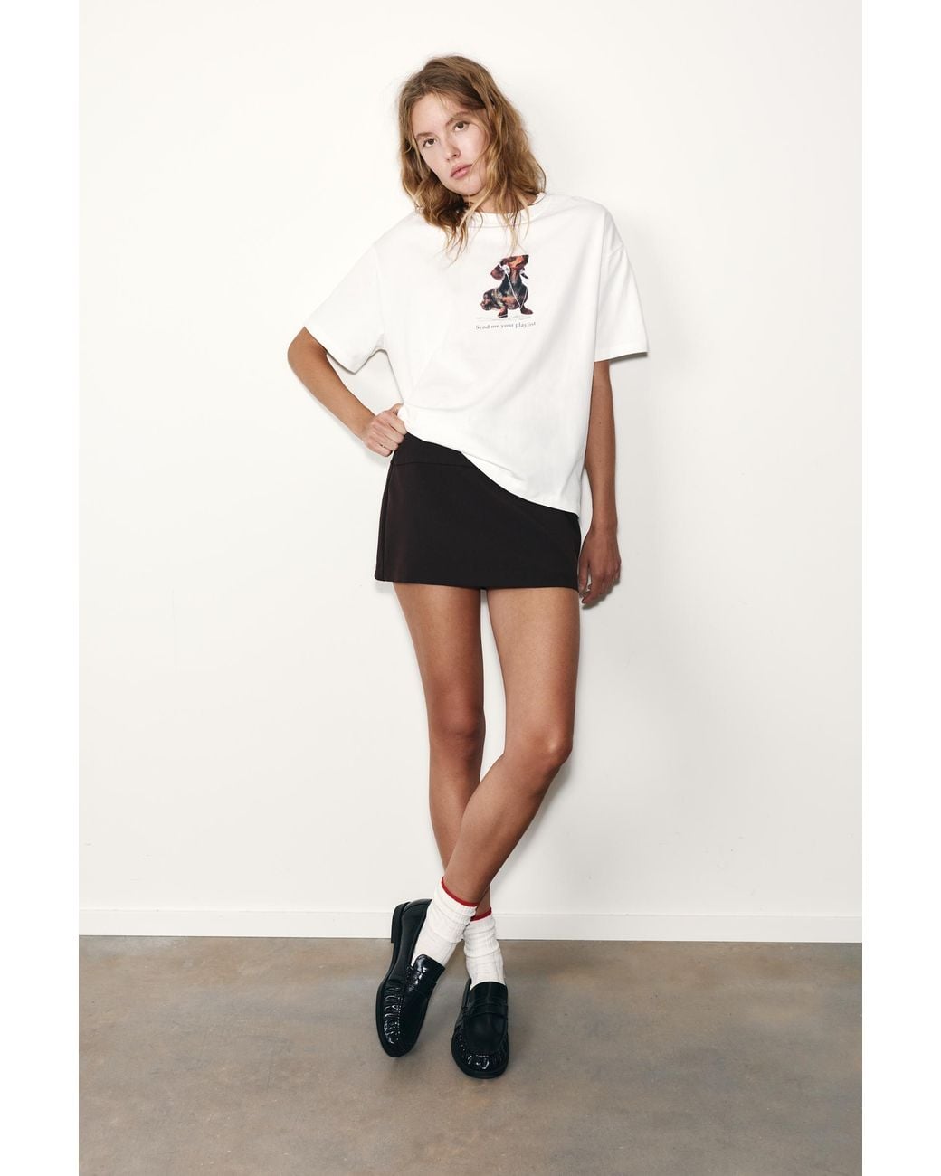 Pull&Bear White Regular Fit Dog Graphic T-Shirt
