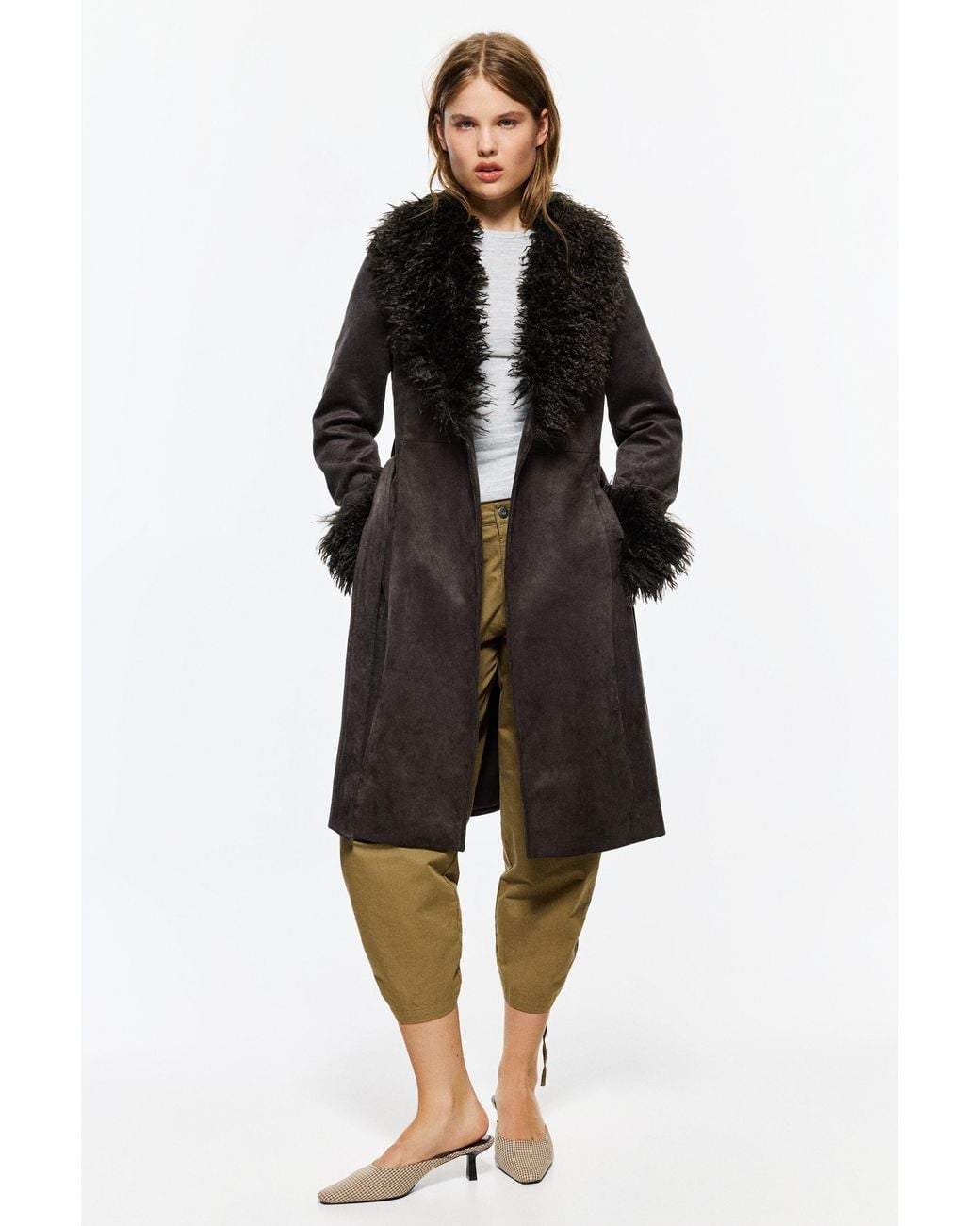 Pull&Bear Black Fitted Faux Suede Coat