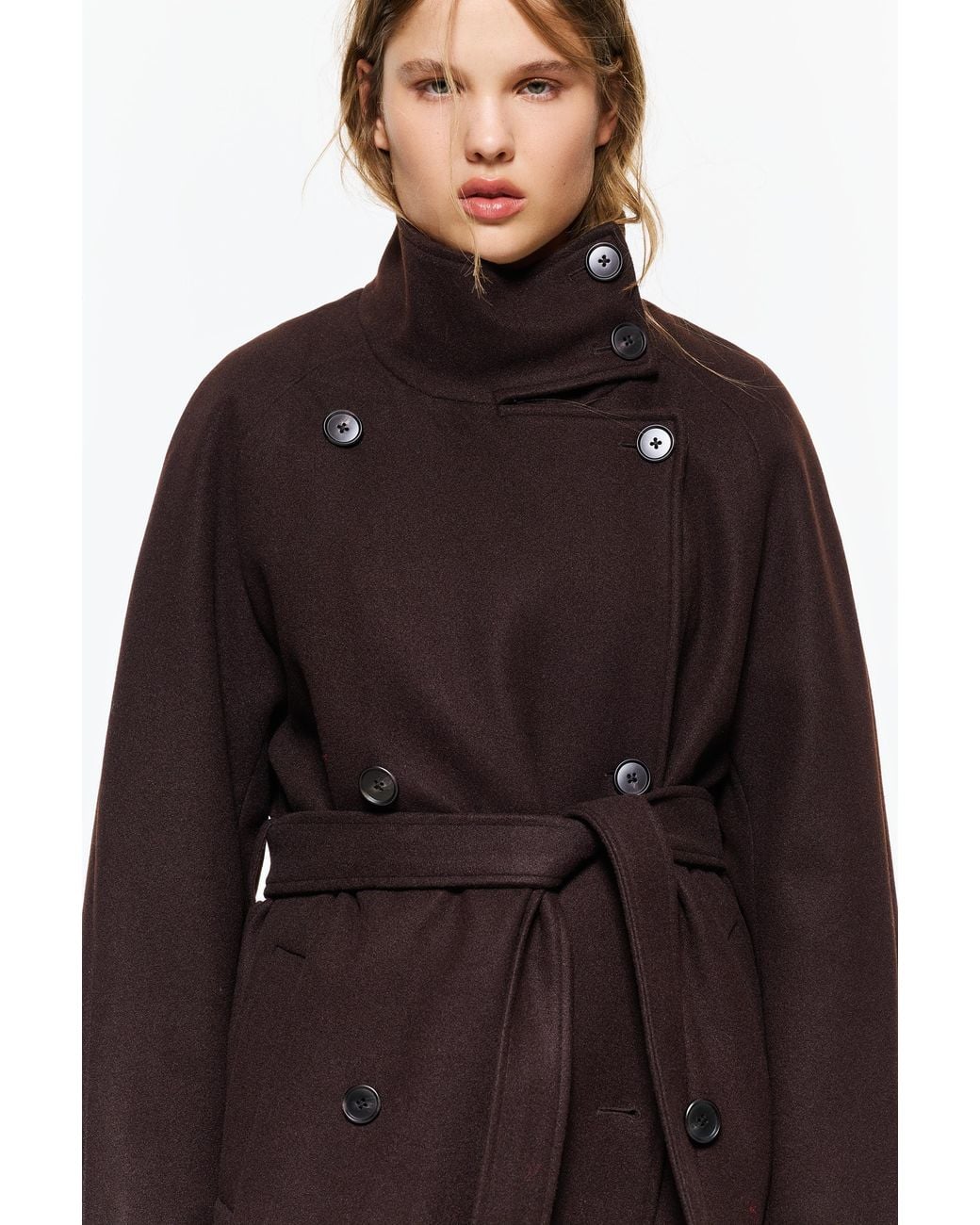 Pull&Bear Red High-Neck Belted Coat