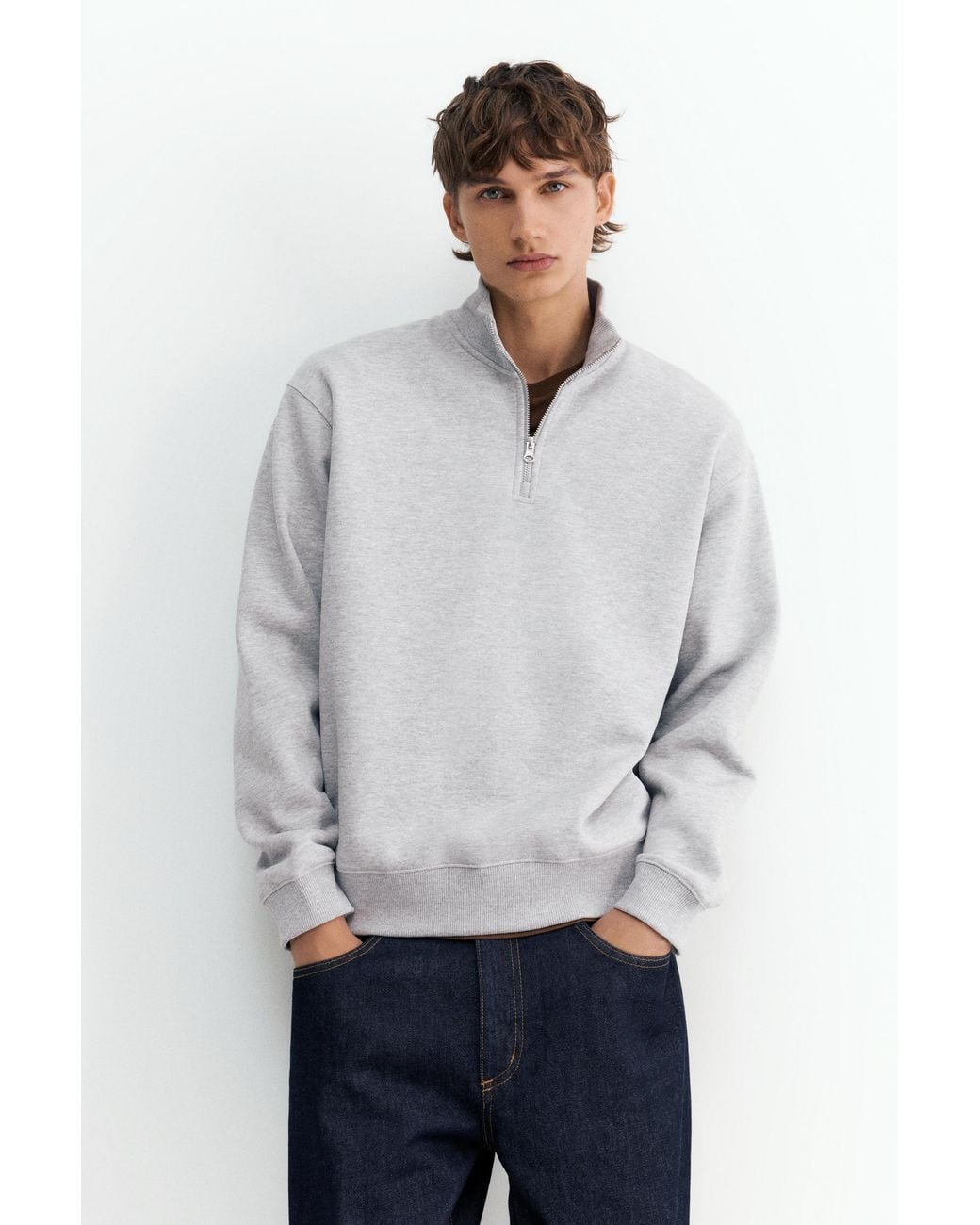 Pull&Bear White Quarter-Zip Sweatshirt for men