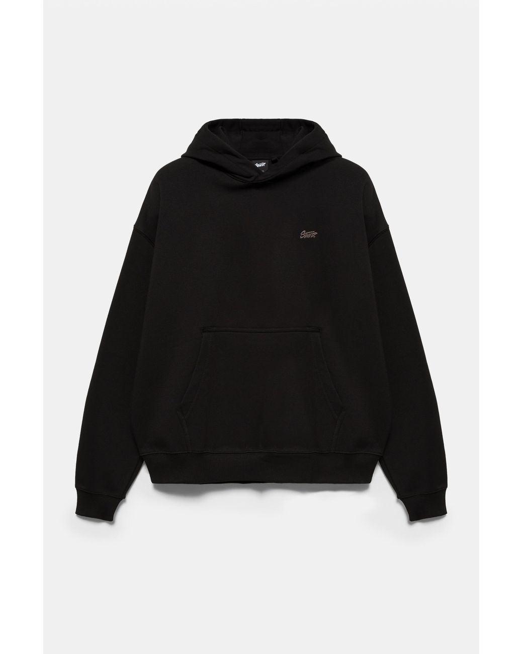 Pull&Bear Black Stwd Logo Boxy Hoodie for men