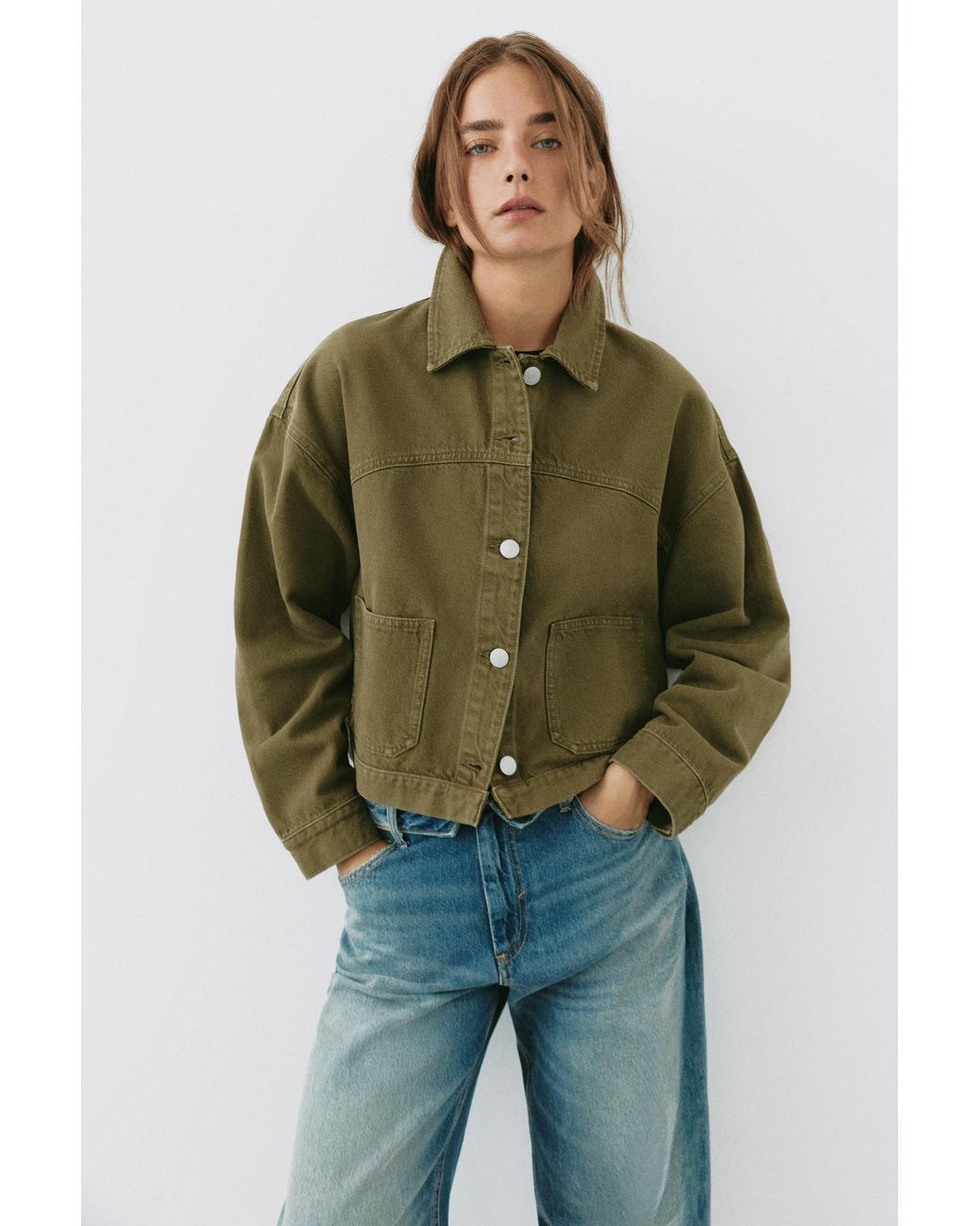 Pull&Bear Green Boxy Denim Overshirt