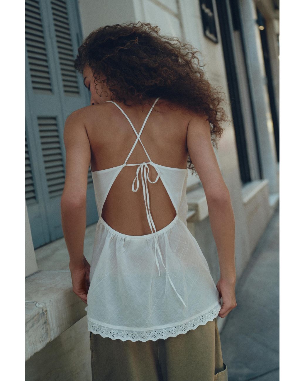Pull&Bear Green Asymmetric Crochet Top