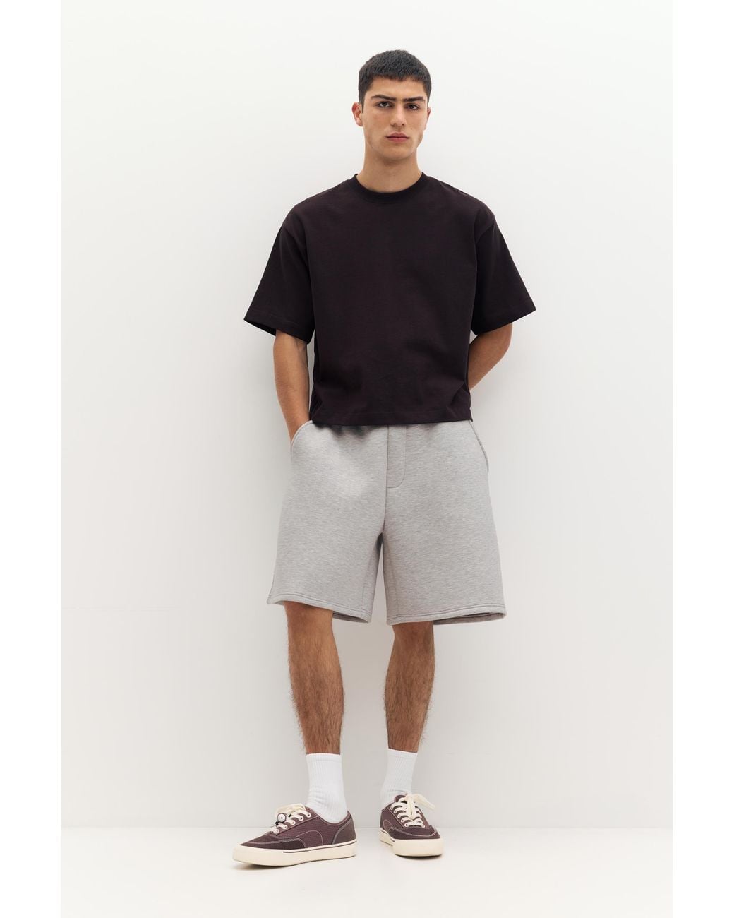 Pull&Bear Blue Neoprene-Effect Jogger Bermuda Shorts for men