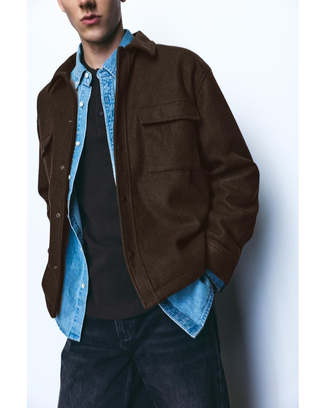 Pull&Bear Blue Long Sleeve Overshirt for men