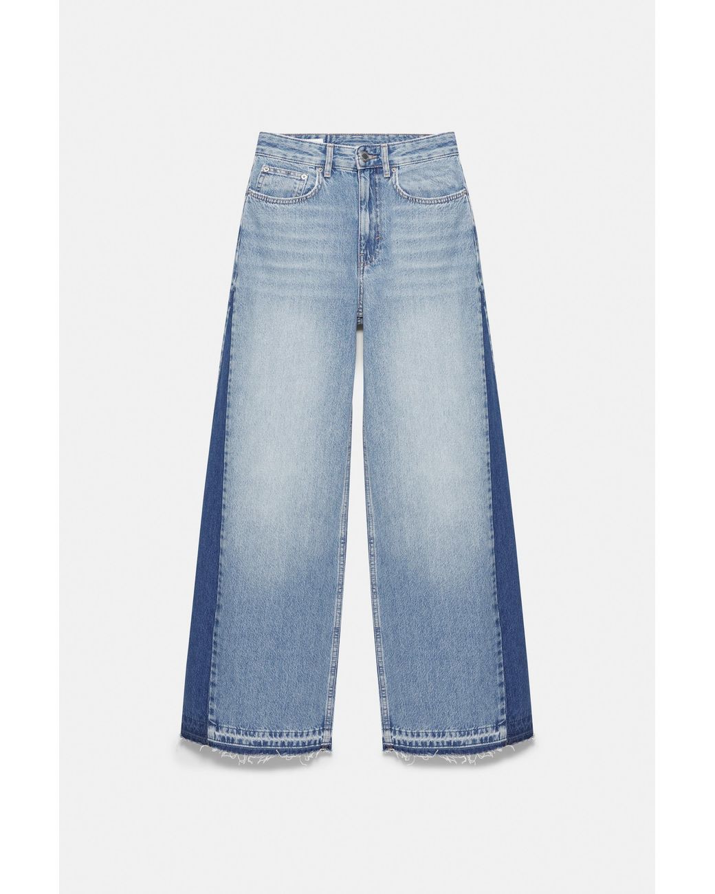 Pull&Bear Blue Wide-Leg Patchwork Jeans