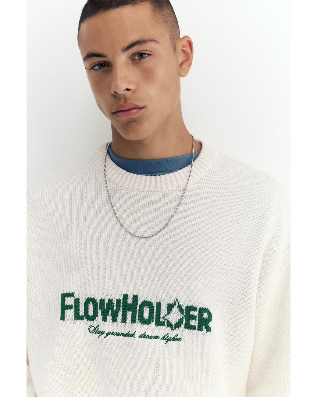 Pull&Bear Blue Stwd Graphic Jumper for men
