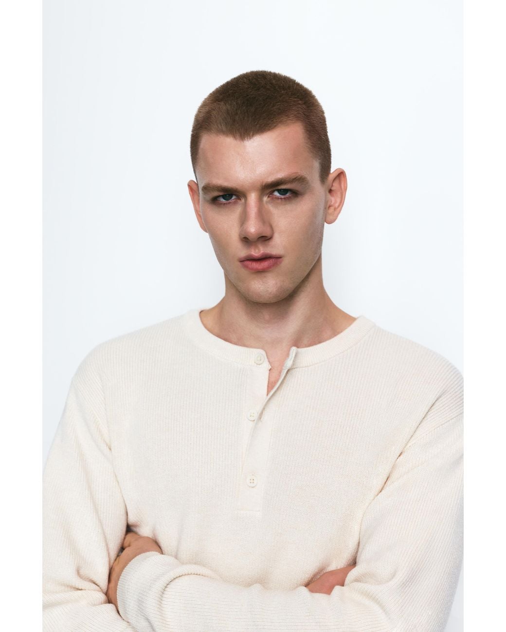 Pull&Bear Natural Henley Collar Jumper for men