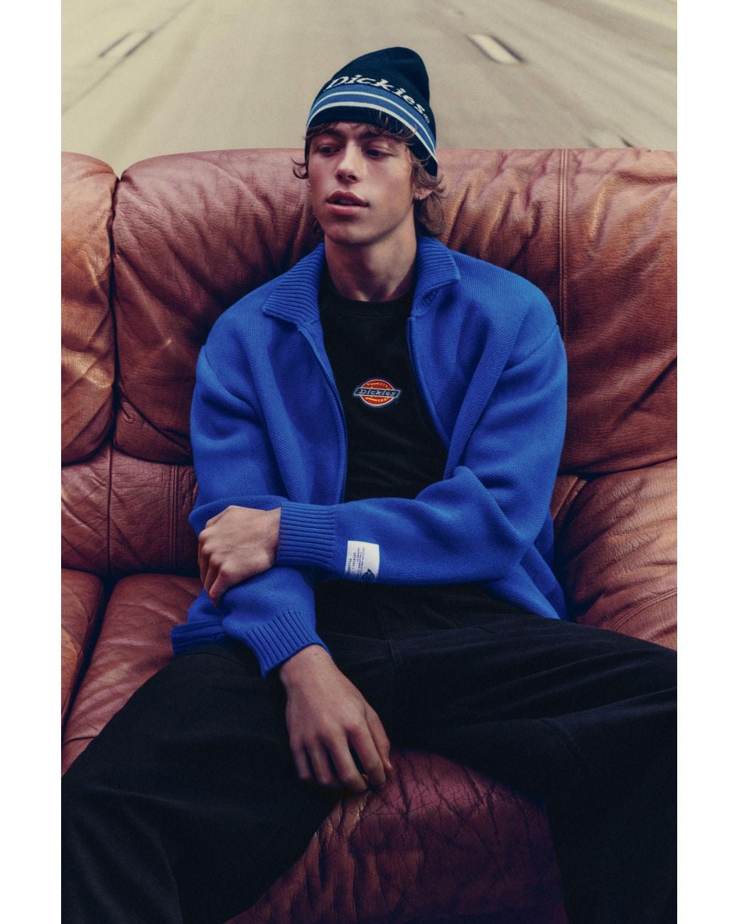 Pull&Bear Black Dickies Stripe Beanie for men