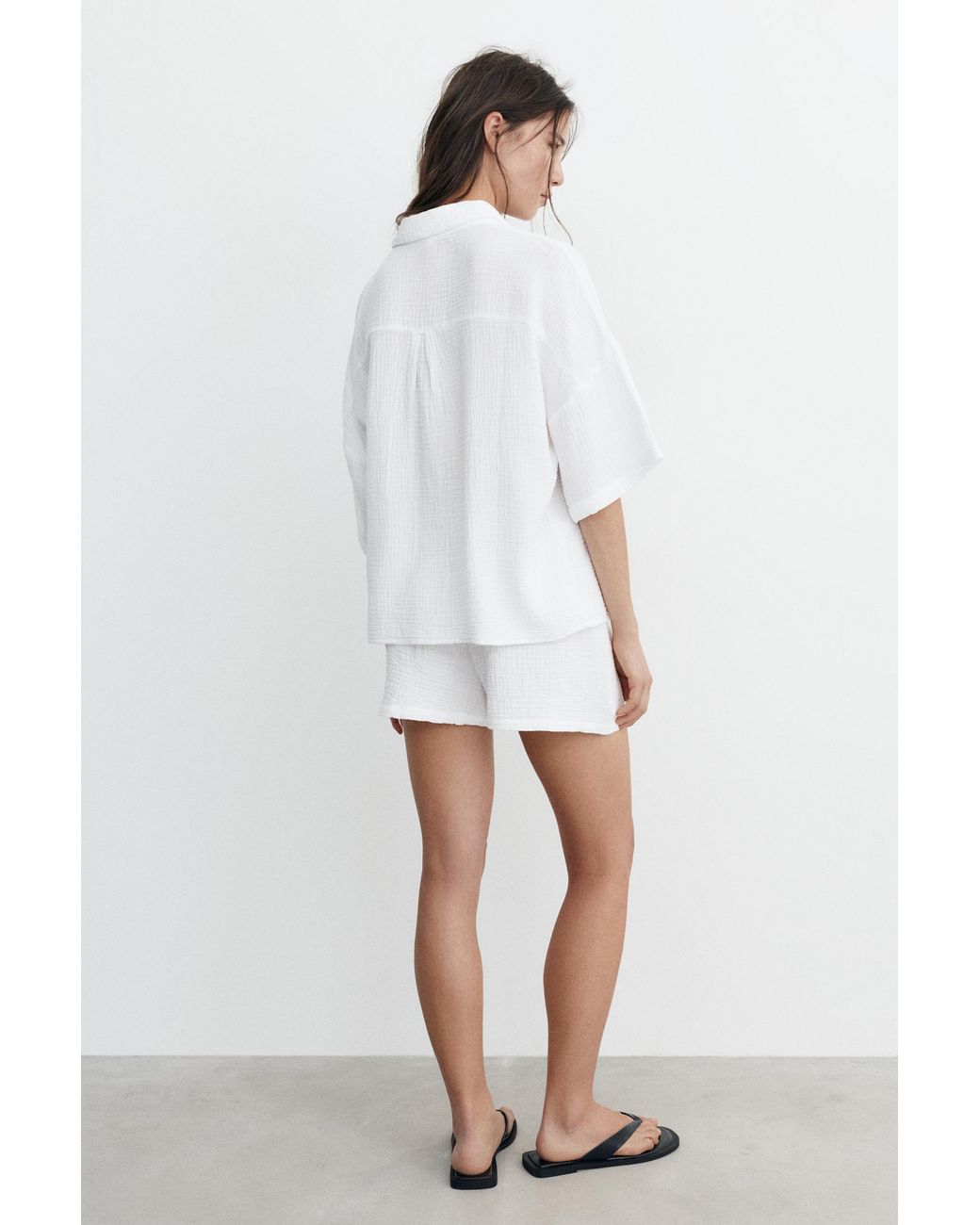 Pull&Bear White Short Sleeve Crepe Shirt