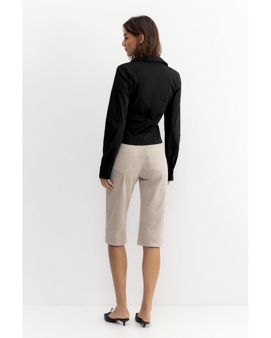 Pull&Bear Black Fitted Wide-Cuff Shirt