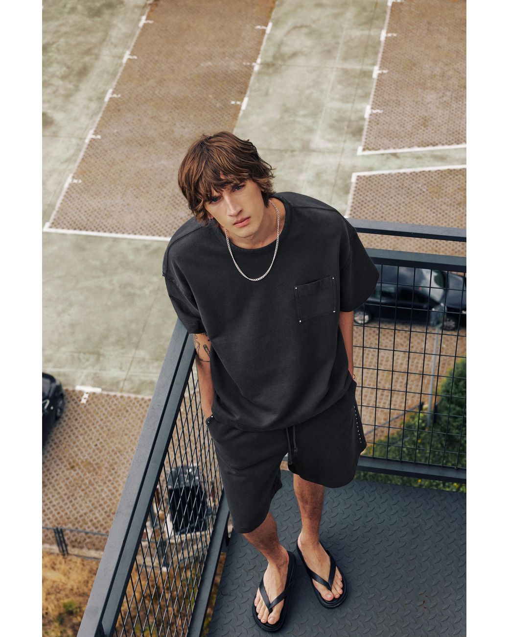 Pull&Bear Black Oversize T-Shirt With Stud Pocket for men