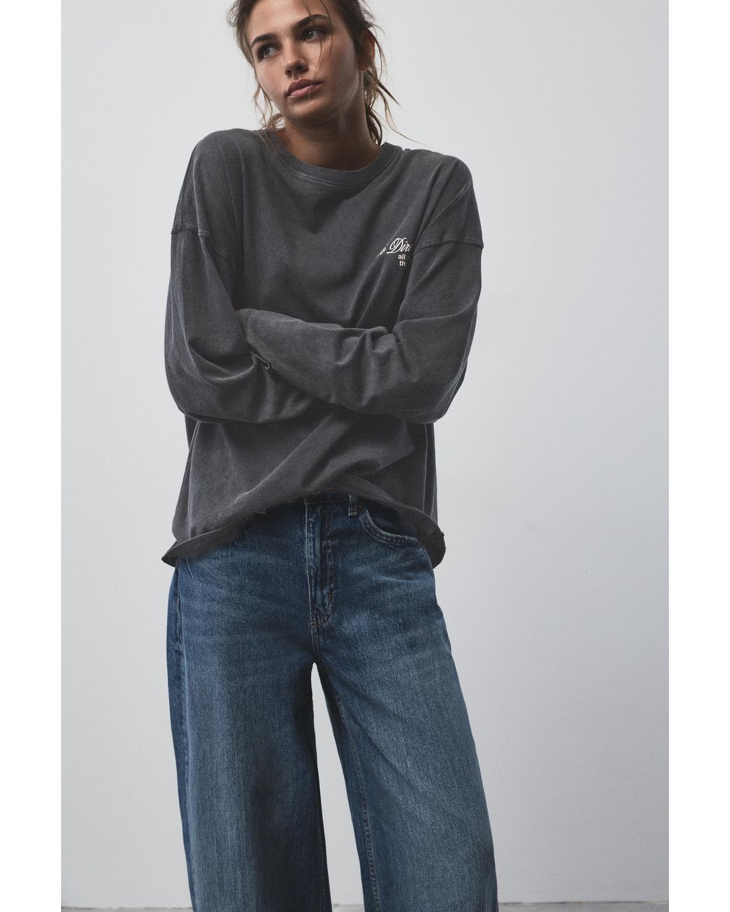 Pull&Bear Gray Oversize Graphic T-Shirt