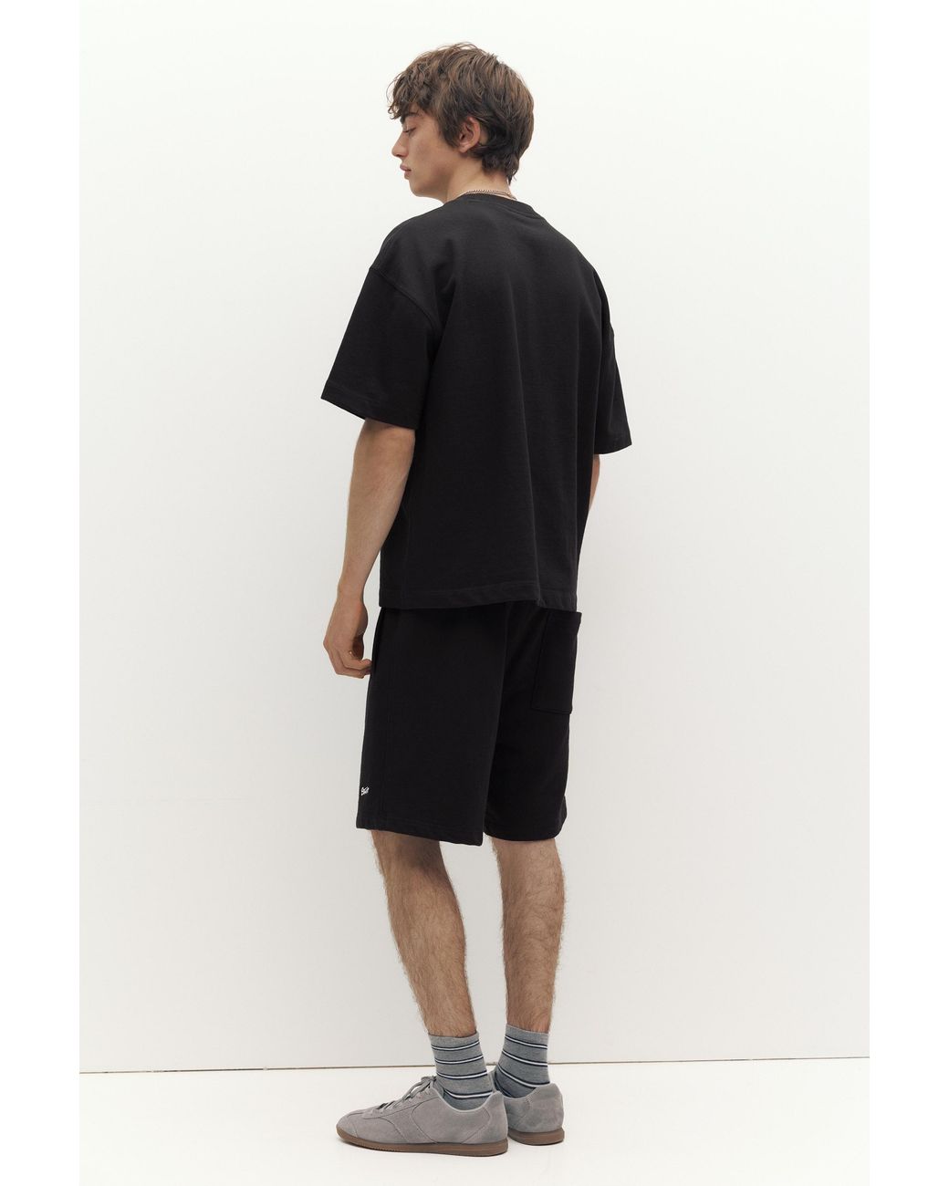 Pull&Bear Black Short Sleeve Logo Sweatshirt for men