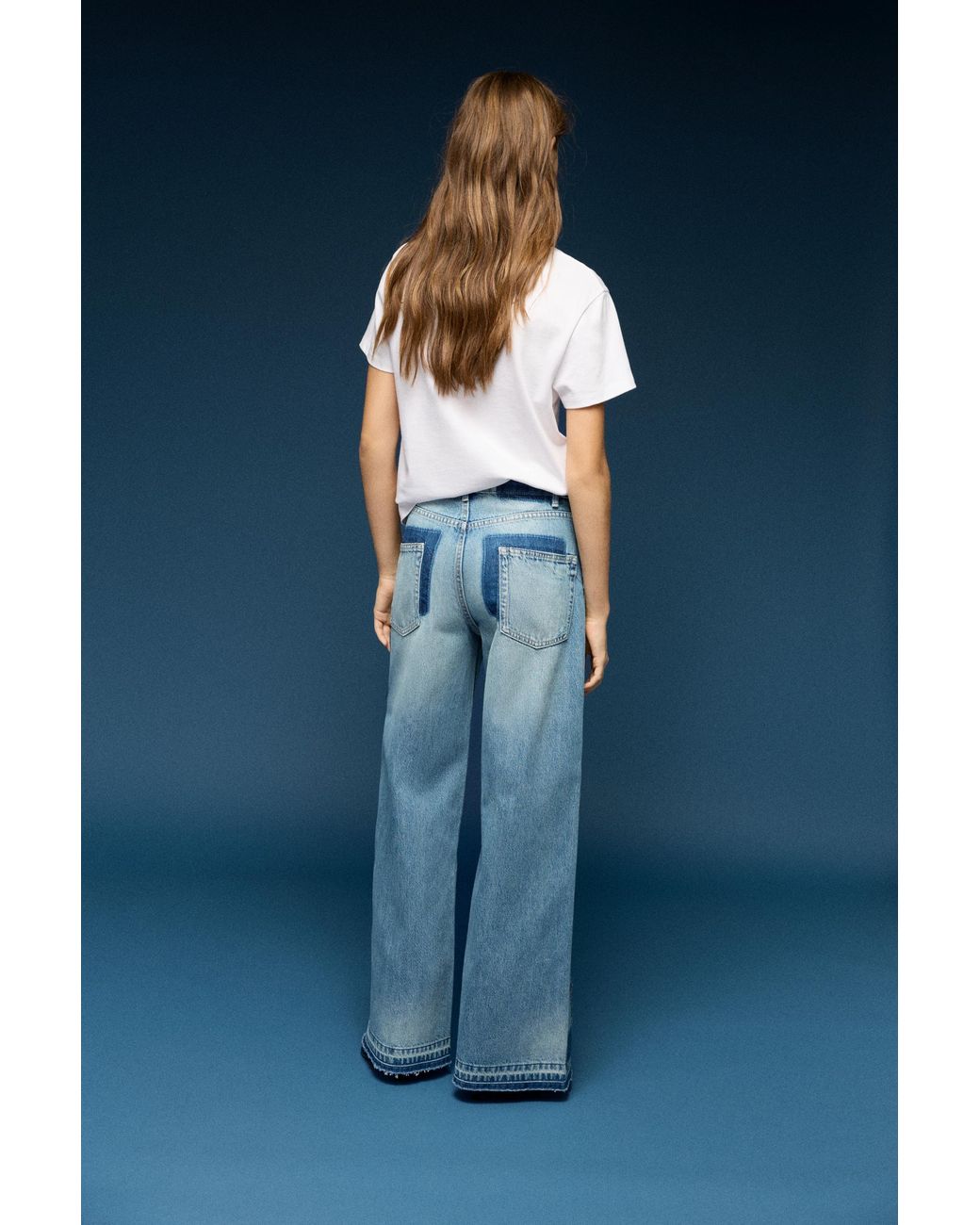 Pull&Bear Blue Patchwork Wide-Leg Jeans