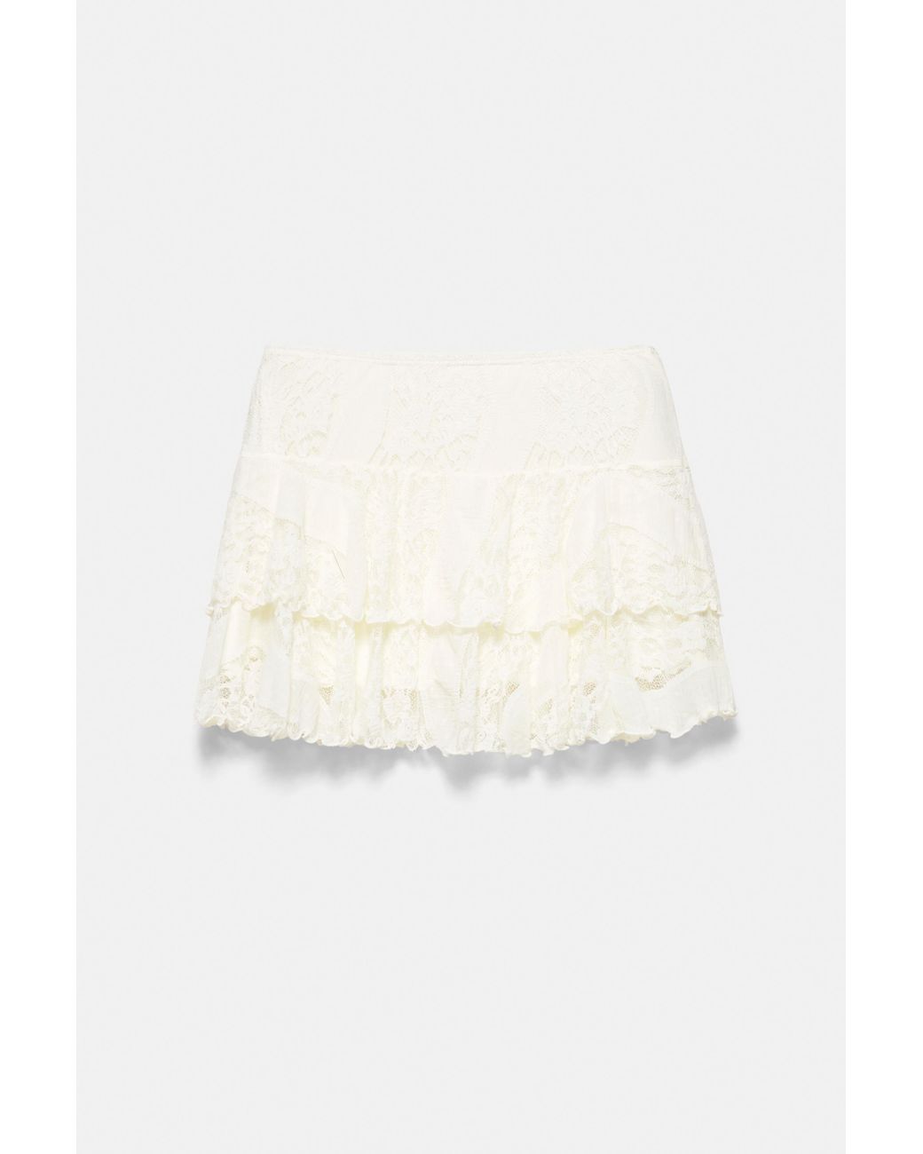 Pull&Bear Natural Lace Ruffled Mini Skirt