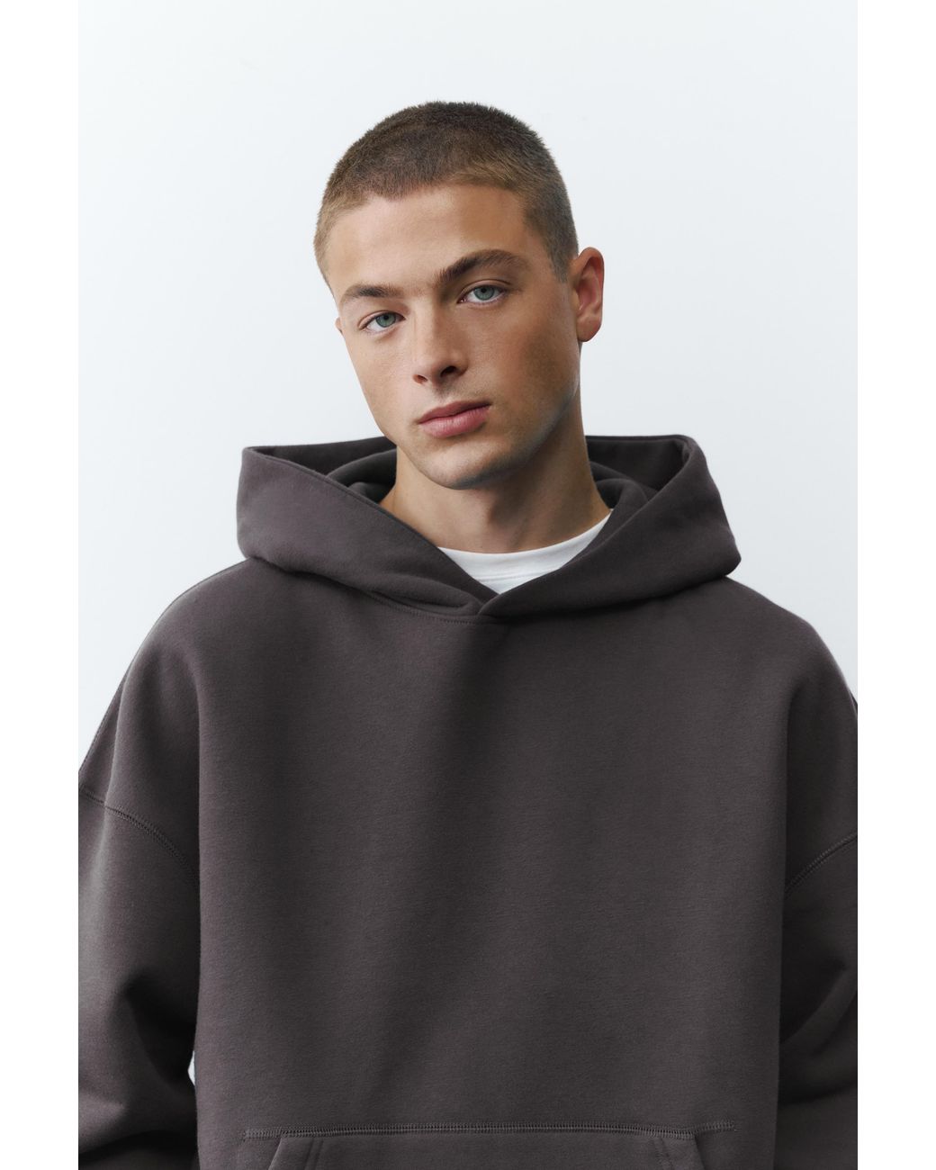 Pull&Bear Black Boxy Fit Hoodie for men