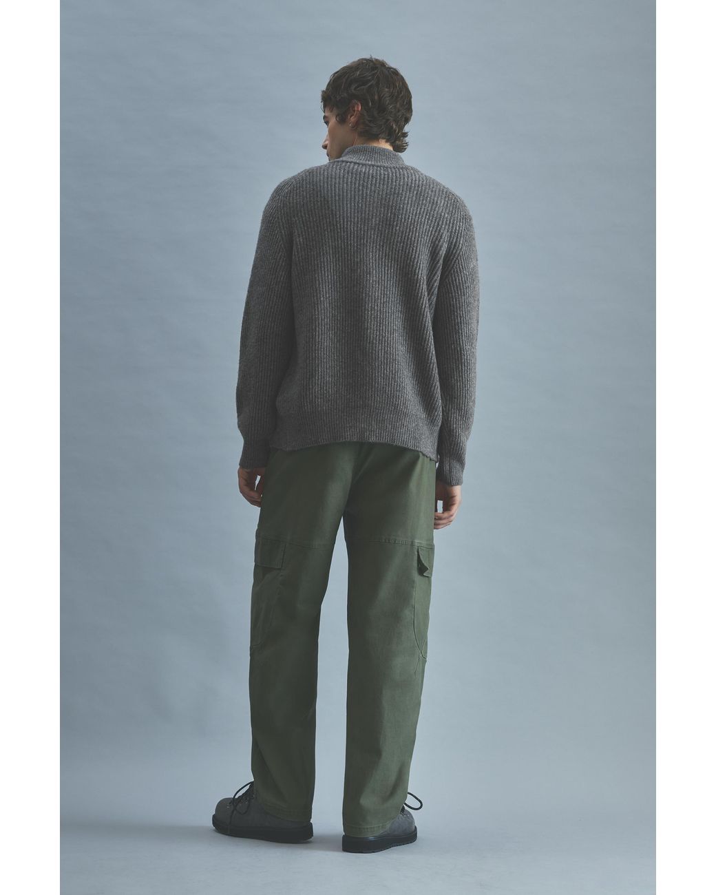 Pull&Bear Gray Ribbed Zip-Up Cardigan for men