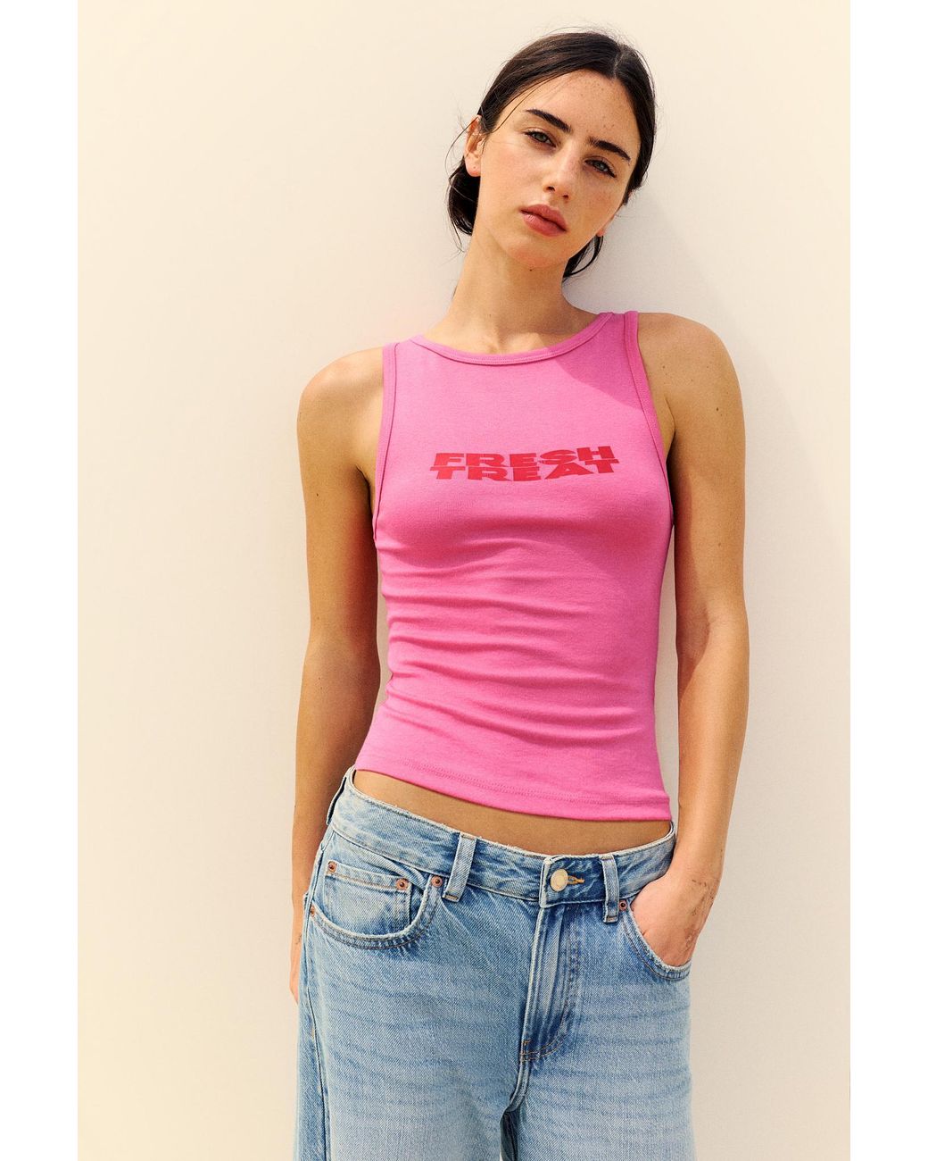 Pull&Bear Pink Graphic Tank Top