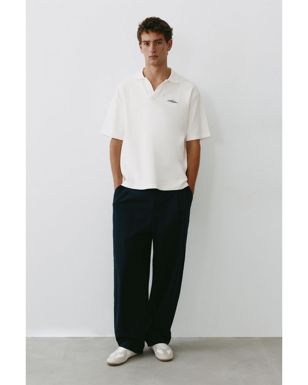 Pull&Bear White Short Sleeve Waffle-Knit Polo Shirt for men