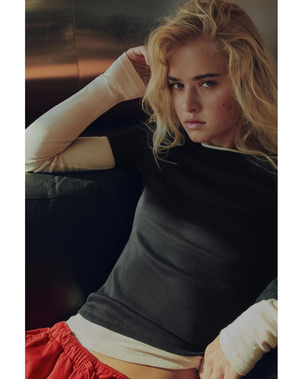 Pull&Bear Black Double-Sleeve T-Shirt