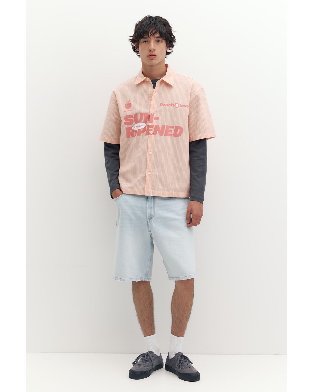 Pull&Bear Blue Baggy Denim Bermuda Shorts for men