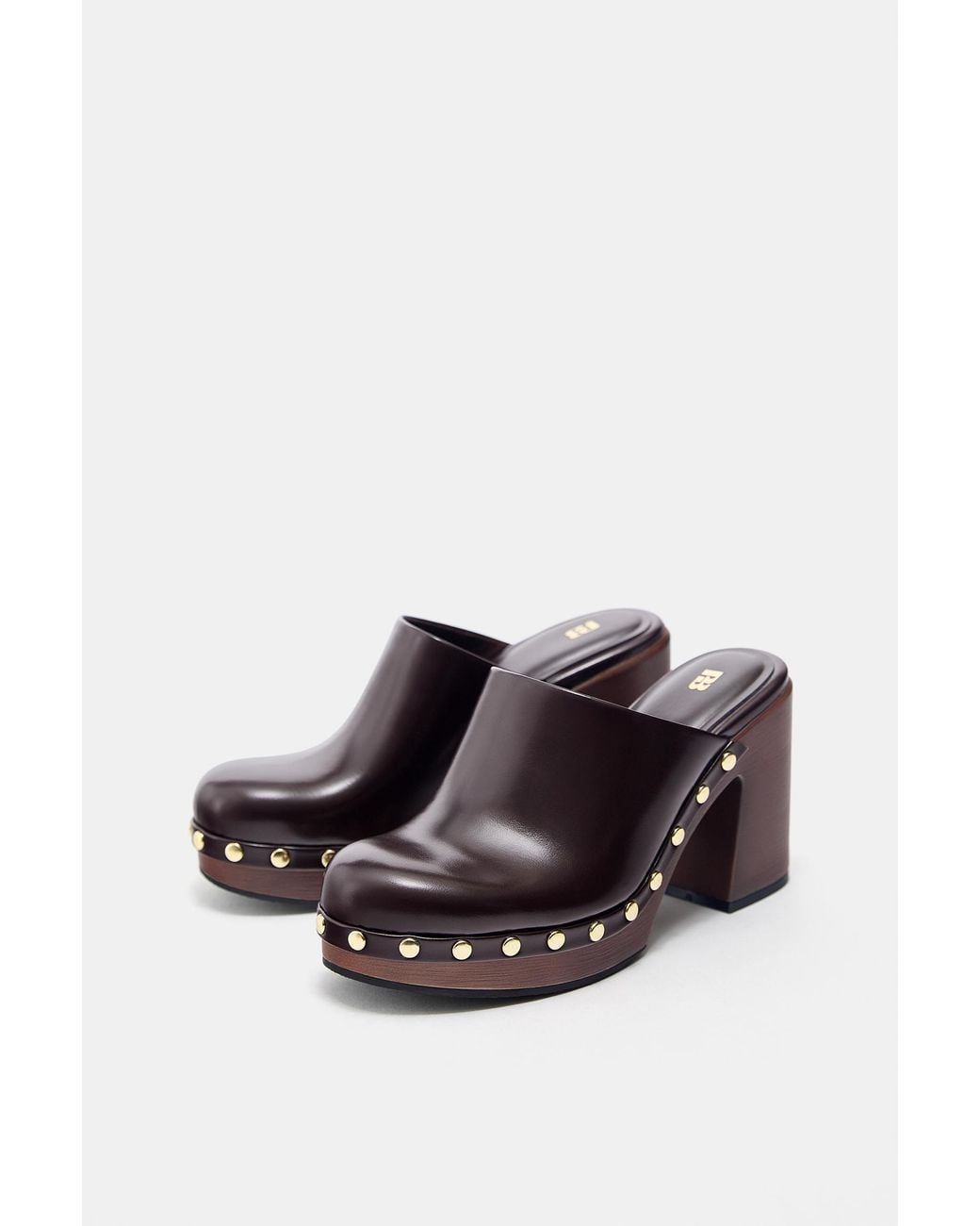 Pull&Bear Blue Heeled Clogs With Studs