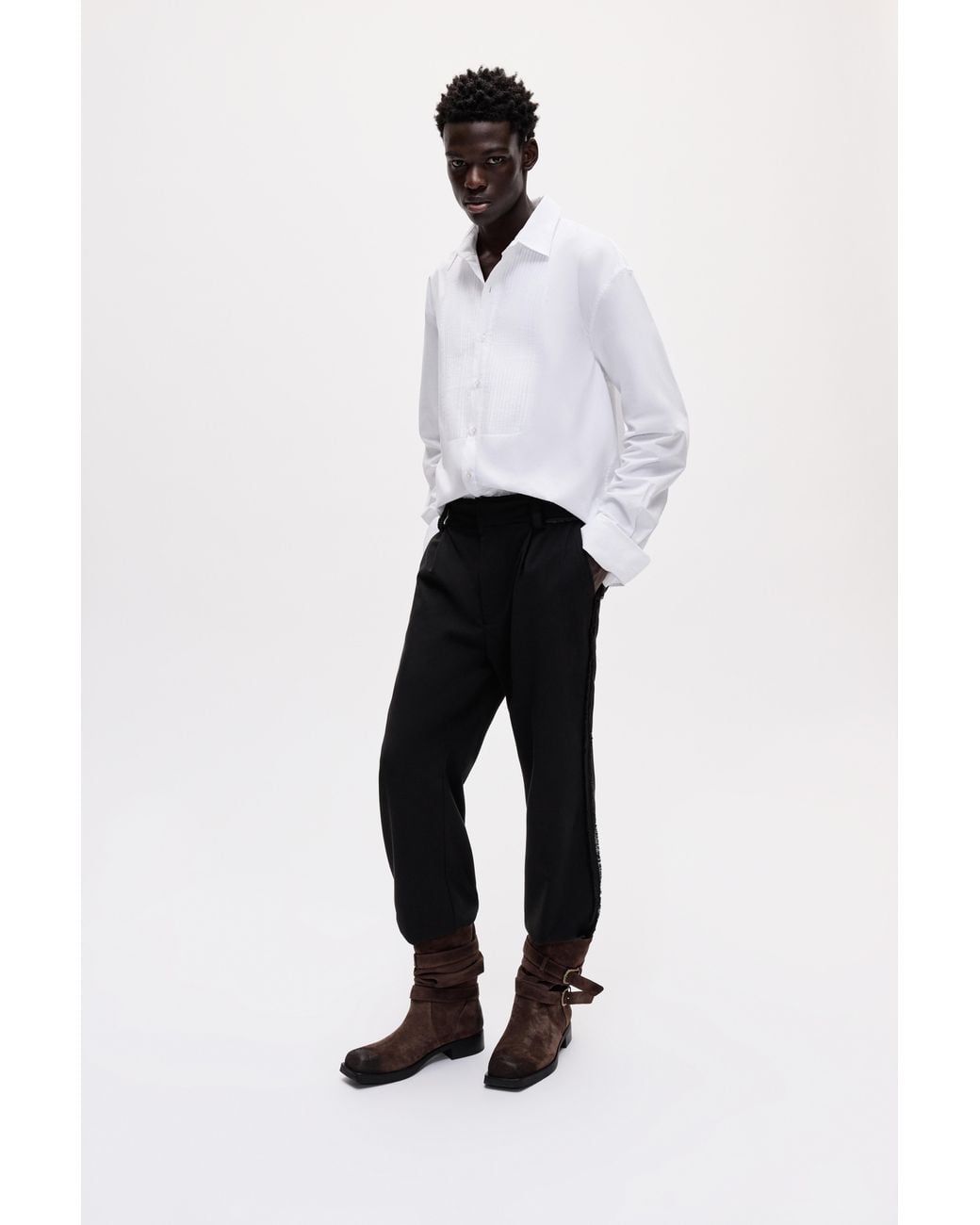 Pull&Bear White Oscar Ouyang Pleated Shirt for men