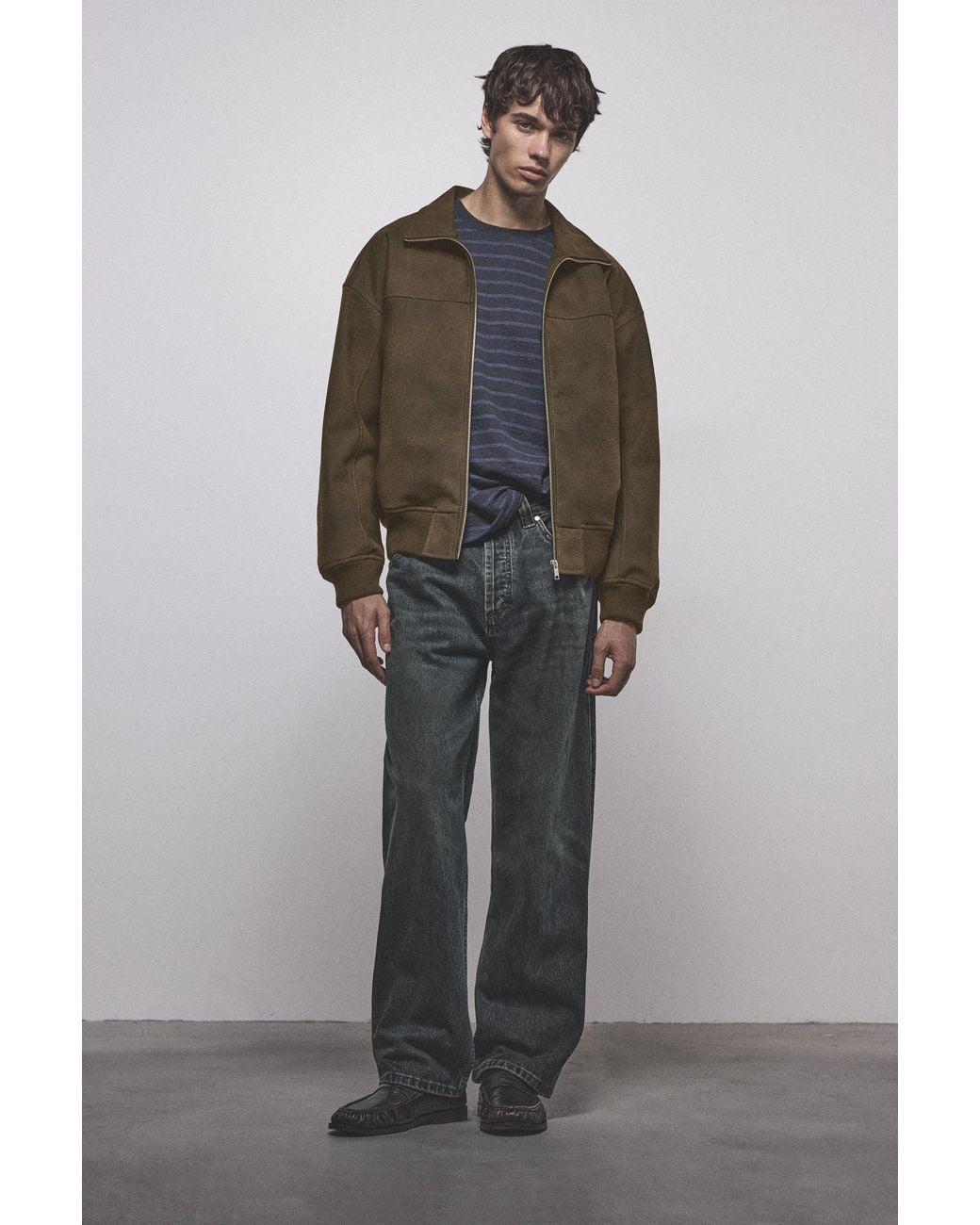 Pull&Bear Brown Washed Effect Leather Effect Jacket for men
